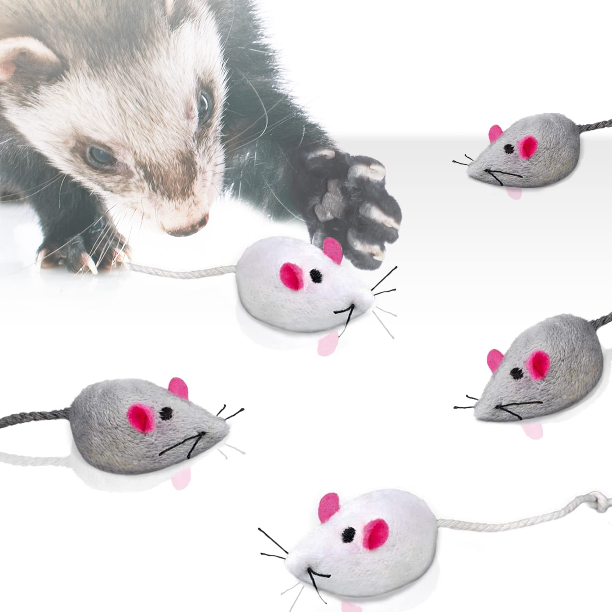SunGrow 5 Pack Catnip Cat Toys for Indoor Cats - Interactive Chew Toys for Kittens & Adult Cats, 2-inch Furry Mice with Plush Faux Fur & Prefilled Catnip - Perfect for Boredom Relief, Playtime & Dental Health