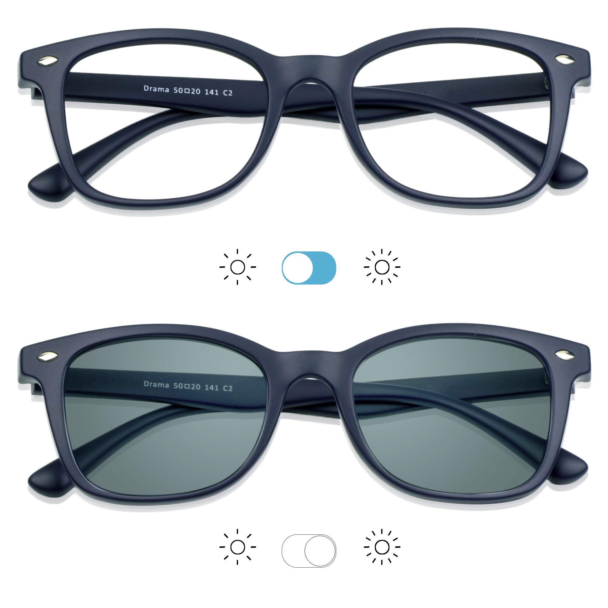 YEIN Blue Light Blocking Glasses with Photochromic Gray Lenses - Anti-Eyestrain Computer & Reading Glasses for Women & Men - Perfect for Office Work, Gaming, and Screen Time Protection
