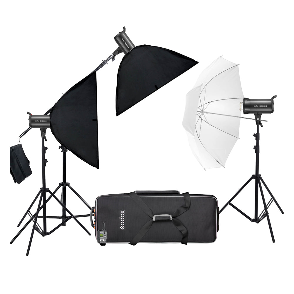SK300II V S Type Three Head Boom Studio Strobe Kit - Professional Photography Lighting Equipment for Studio, Portrait, and Product Photography