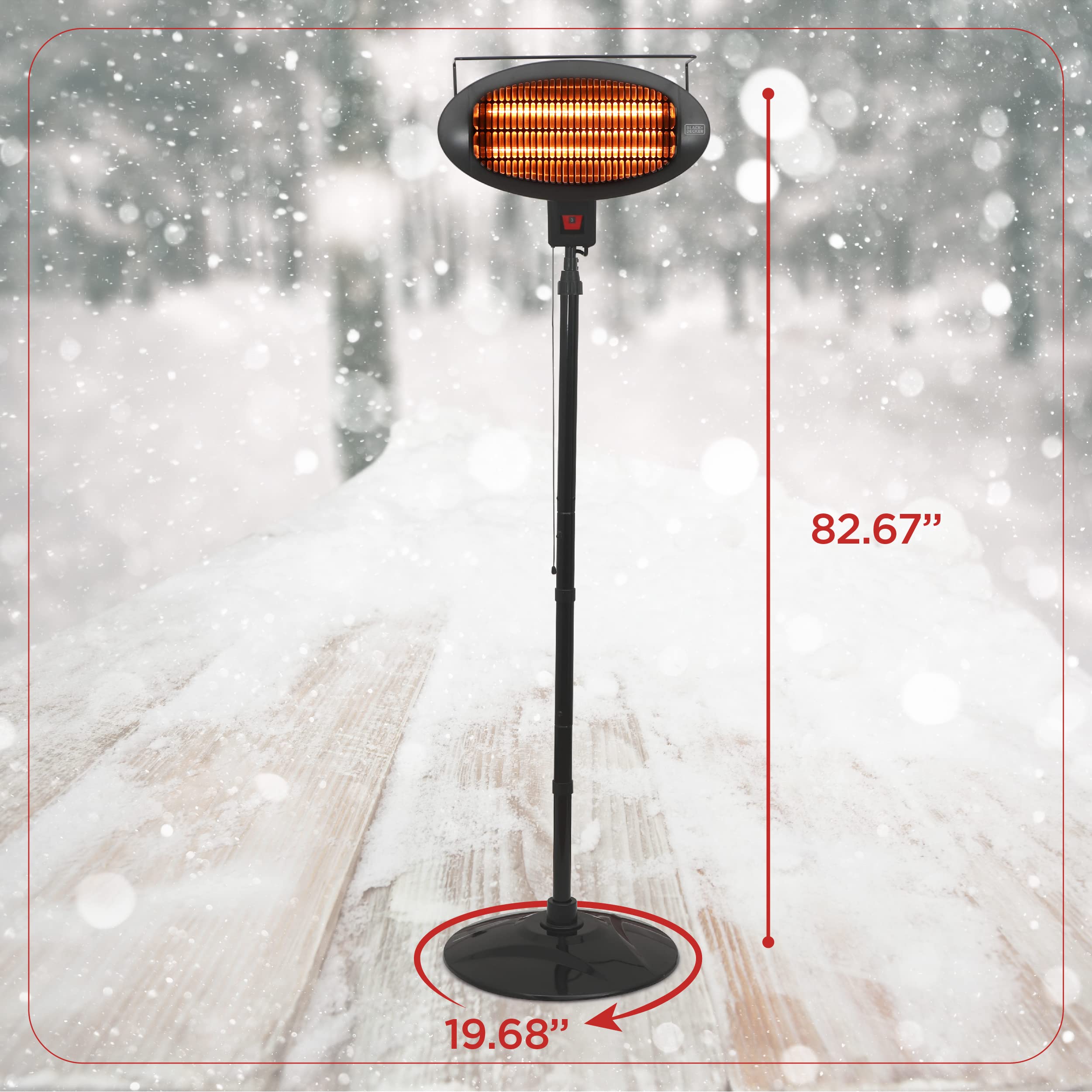 BLACK+DECKER Electric Patio Heater Stand - Outdoor Floor Heater with 3 Adjustable Heat Settings for Deck, Garden & Backyard Comfort