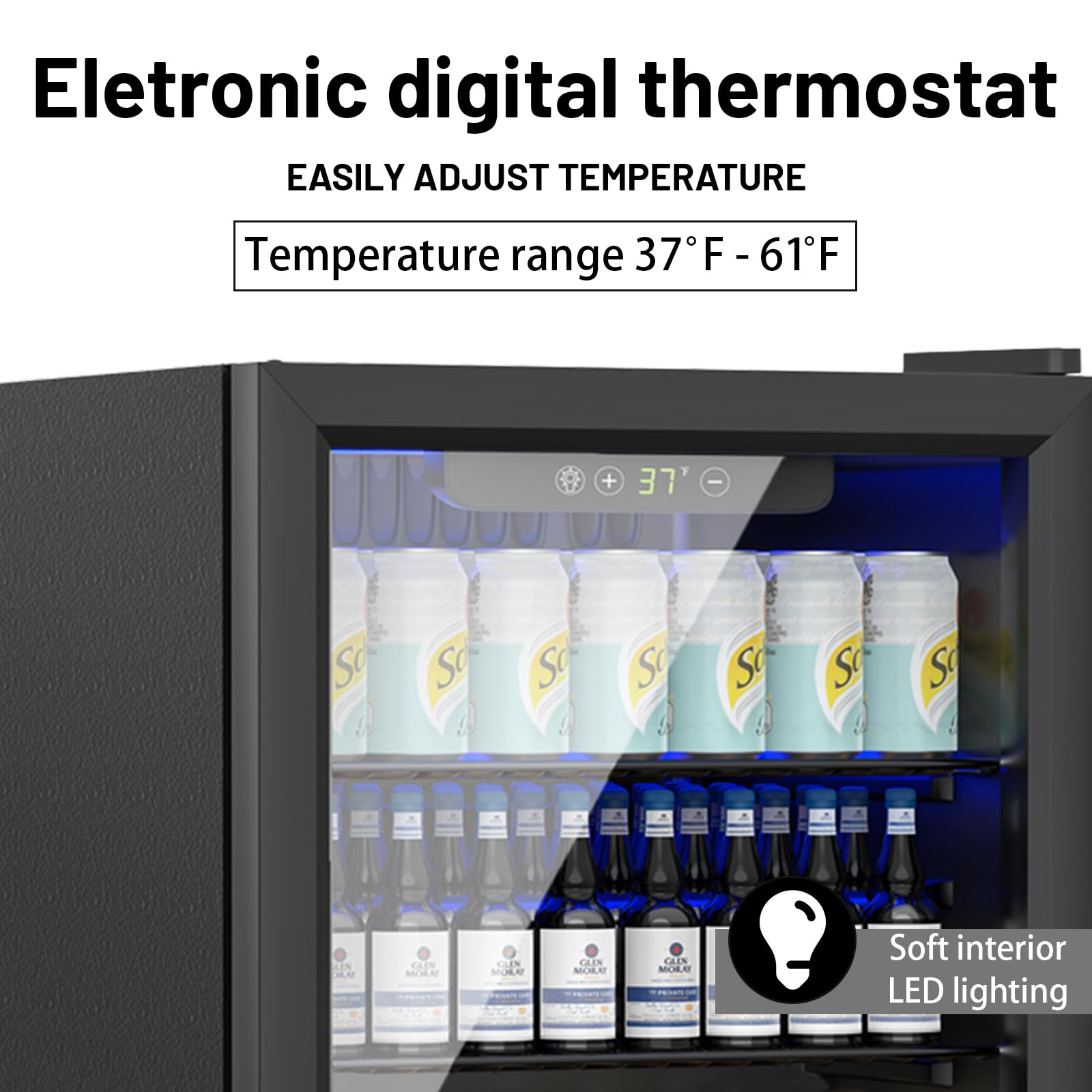 1.7 Cu.ft Beverage Refrigerator Cooler - 72 Can Mini Fridge with Glass Door & Adjustable Temperature Control for Soda, Beer, Wine - Perfect for Office, Bar, Home or Party Use with Removable Shelves