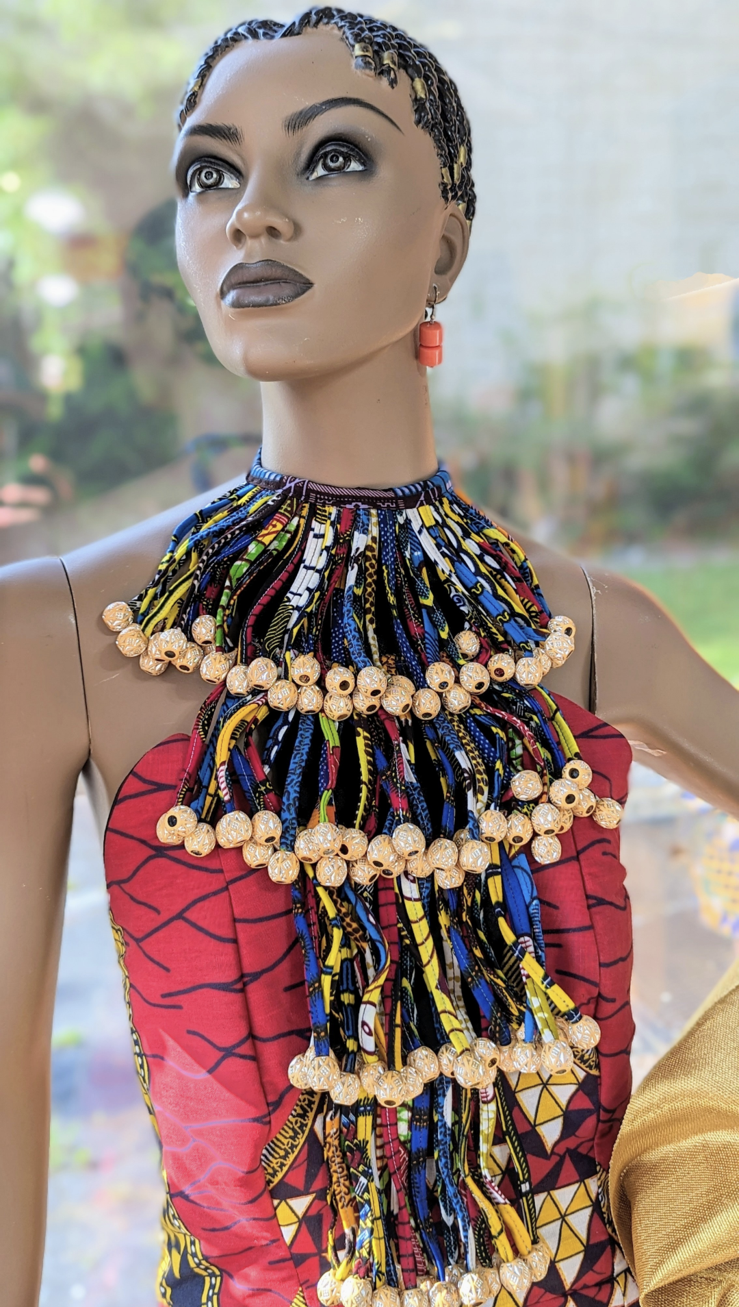 African Print Fringe Beaded 4-Layered Statement Necklace | Handmade Tribal Jewelry for Women | Perfect for Festivals, Weddings & Cultural Events