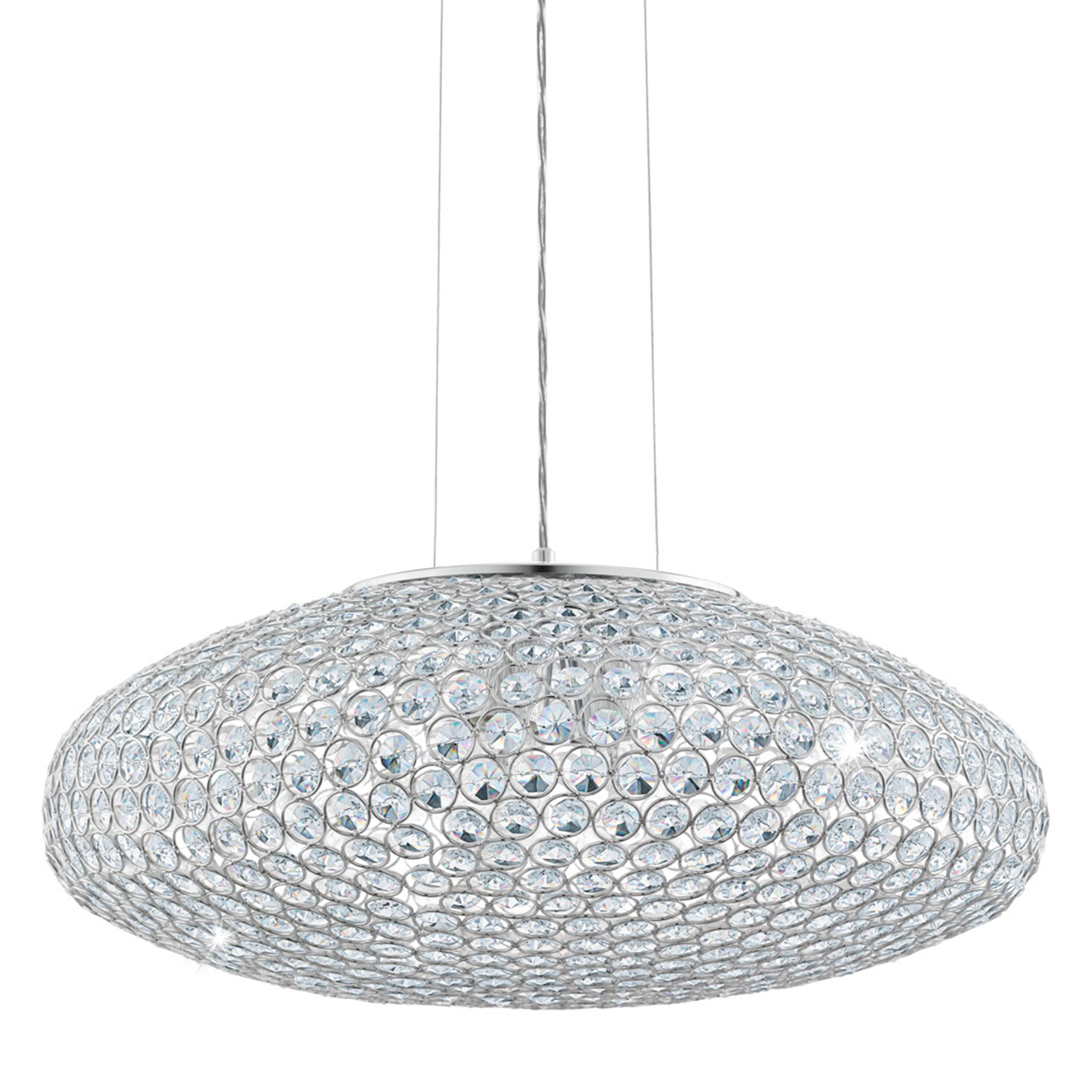 Eglo Clemente 54cm Oval Chrome & Clear Glass Crystal Ceiling Pendant Light Fixture - Modern Dining Room, Kitchen Island, or Entryway Lighting