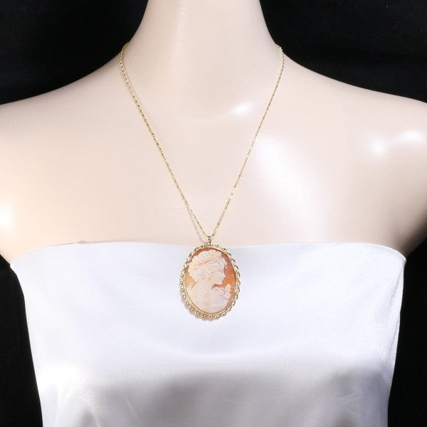 18K Yellow Gold Shell Cameo Necklace - Vintage Italian Cameo Pendant Jewelry for Women - Perfect Gift for Mother's Day, Anniversary & Special Occasions