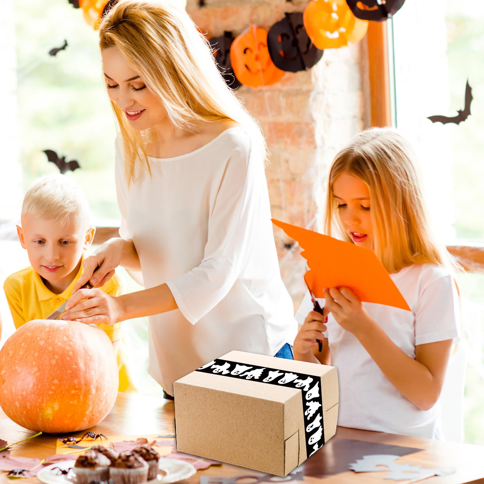 Halloween Ghost Wrapping Tape - 100 Yds Sticky DIY Craft Tape for Gifts & Boxes - Perfect for Party Decor & Mail Packaging