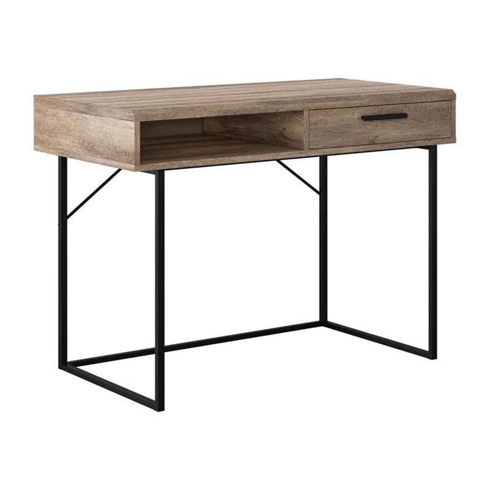 CorLiving Fort Worth Brown Engineered Wood Grain Finish Desk with Drawer & Cubby - Modern Home Office Writing Desk for Small Spaces, Study & Work from Home