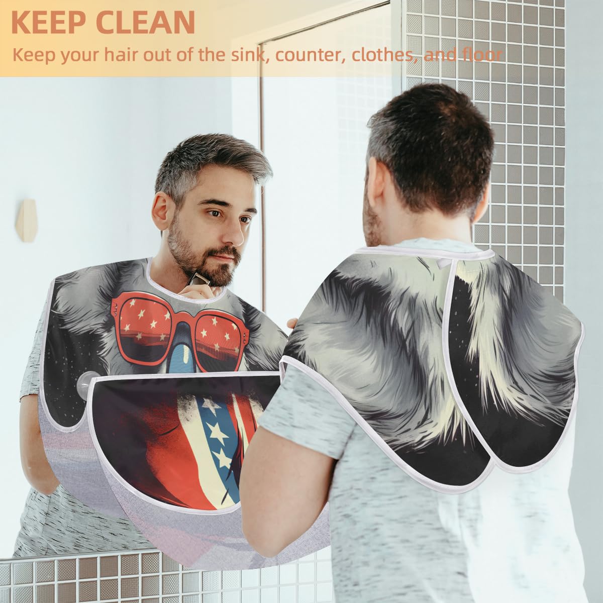 Funny Bear Beard Shaving Bib for Men - Waterproof Hair Dye Apron & Barber Cape for Haircut, Beard Trimming & Makeup - Sink Hair Catcher & Grooming Accessory (Great Gift for Barbers & Stylists) - Perfect for Home Haircuts, Salon Use & DIY Grooming
