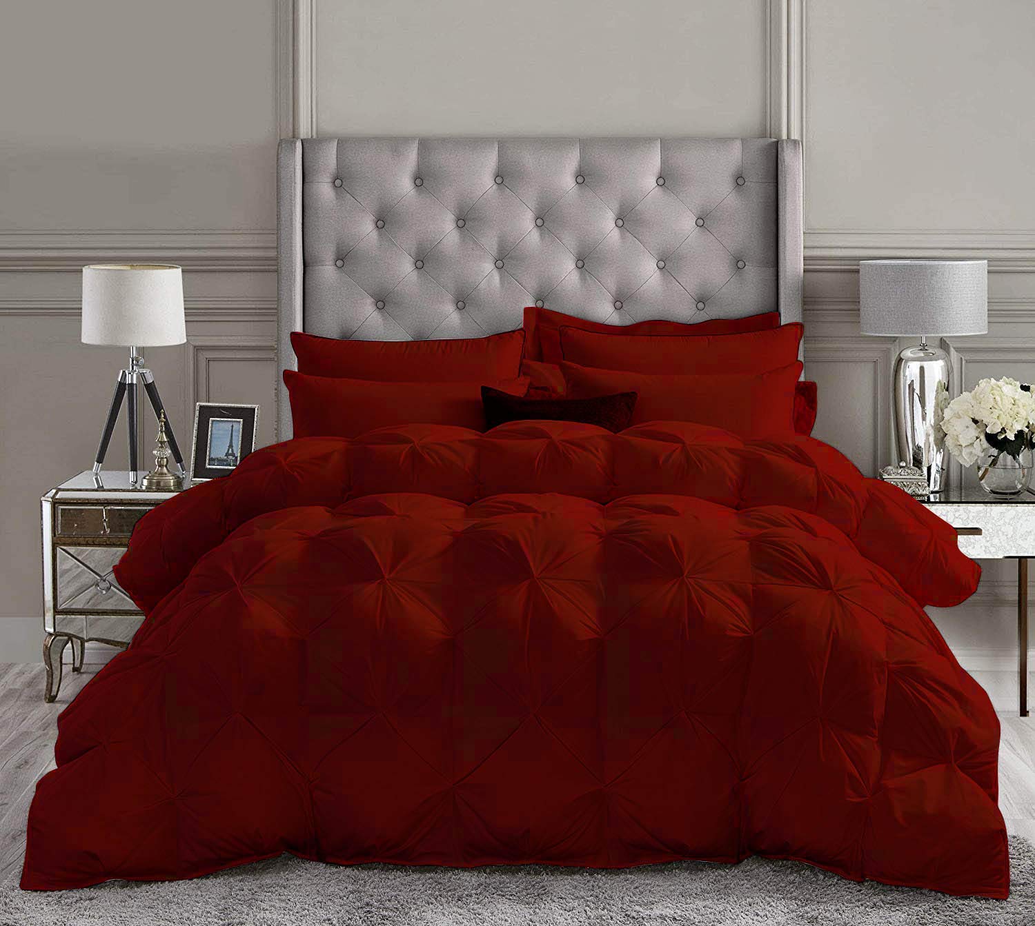 Premium 1000 Thread Count 100% Egyptian Cotton Pinch Pleated Comforter - Super Soft Oversized Super King Bedding Set (Burgundy) for Luxury Hotels, Master Bedrooms & Cozy Home Decor