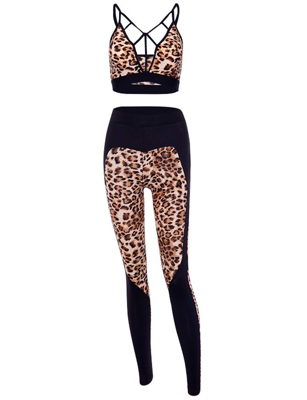 MACCHIASHINE Women's 2-Piece Pattern Print Sports Bra & Yoga Leggings Set - Racerback Workout Outfit for Gym, Running & Fitness Training