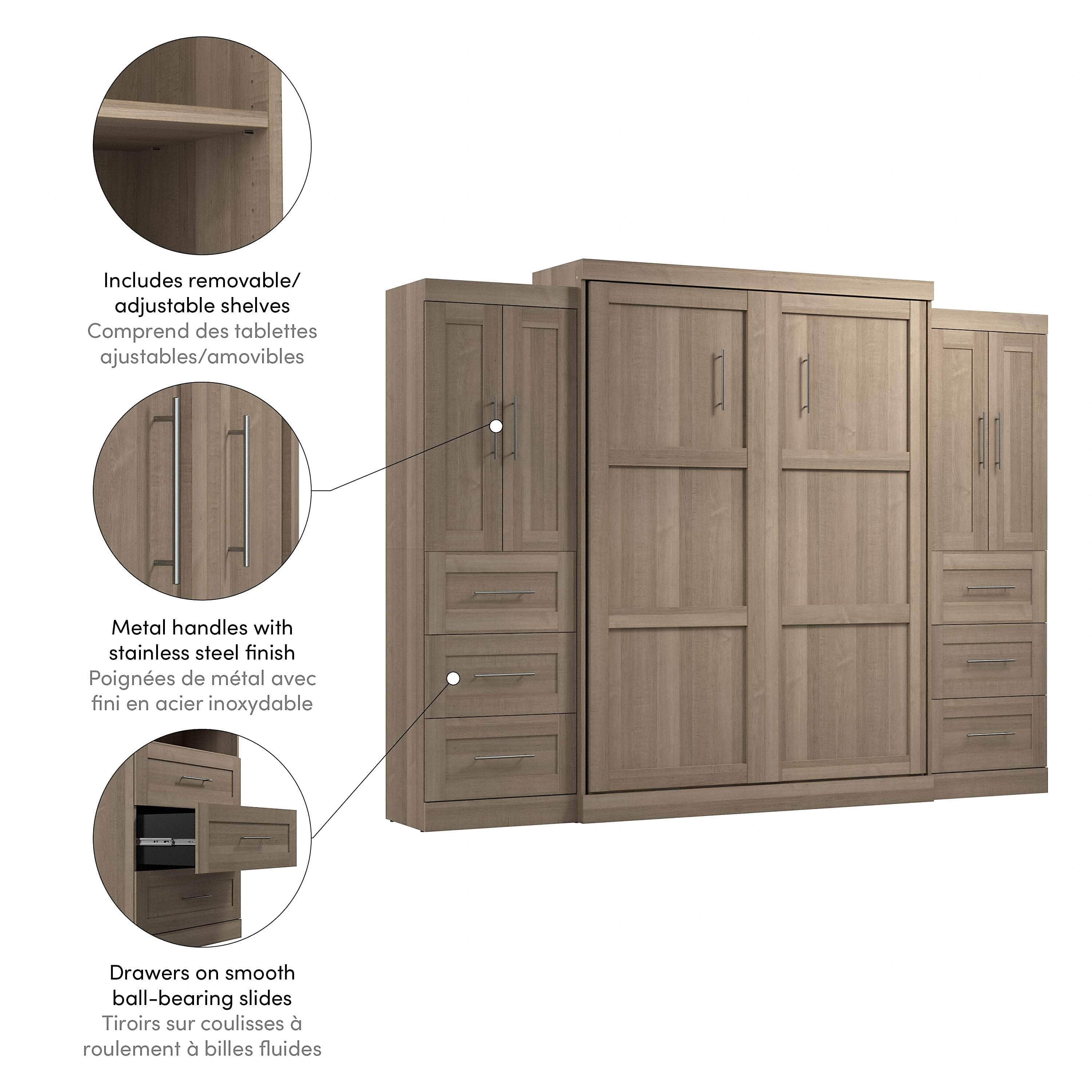 Pur Queen Murphy Wall Bed with Closet Storage Cabinets (115W) - 7 Color Options - Space-Saving Solution for Small Apartments, Guest Rooms & Home Offices