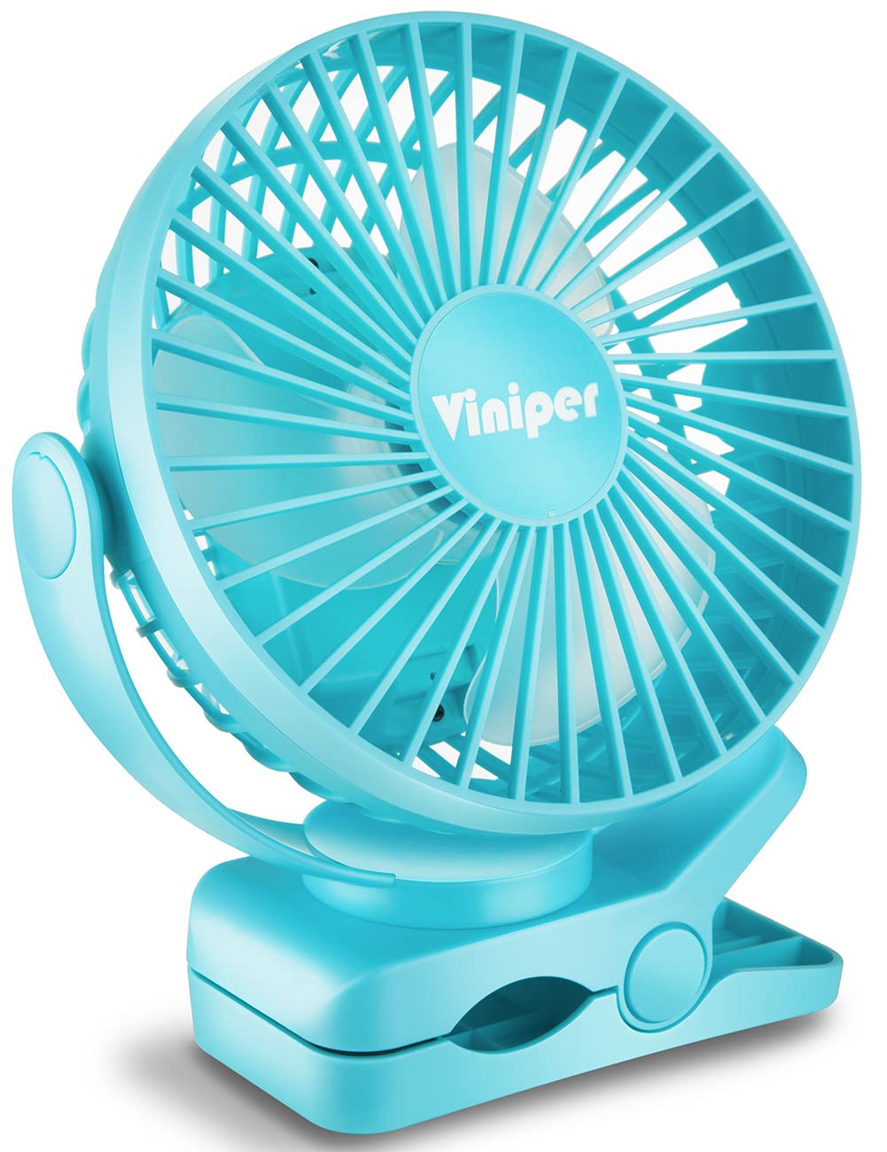 Viniper 6 Inch Rechargeable Clip on Fan with 5000mAh Battery - 360° Rotatable Desk Fan with 3 Speed Settings, Strong Portable Fan for Office, Bedroom, Dorm - 8-30 Hours Runtime, Ultra Quiet & Powerful (Sky Blue) - Perfect for Home, Work, Travel & Outdoor Use