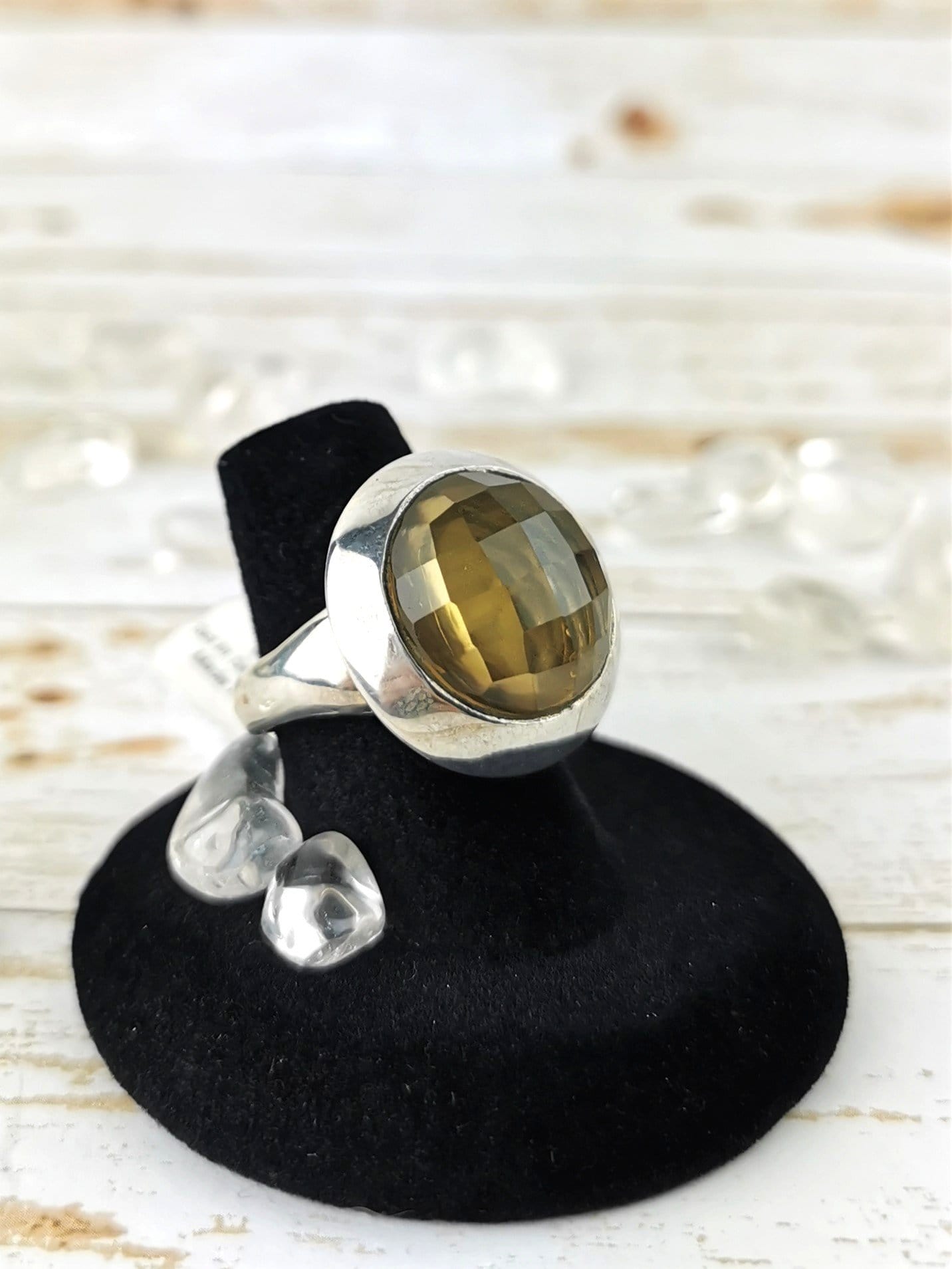 Natural Citrine Gemstone Ring - Faceted Circle Design, Size 7 | Elegant Jewelry for Women, Perfect for Everyday Wear & Special Occasions