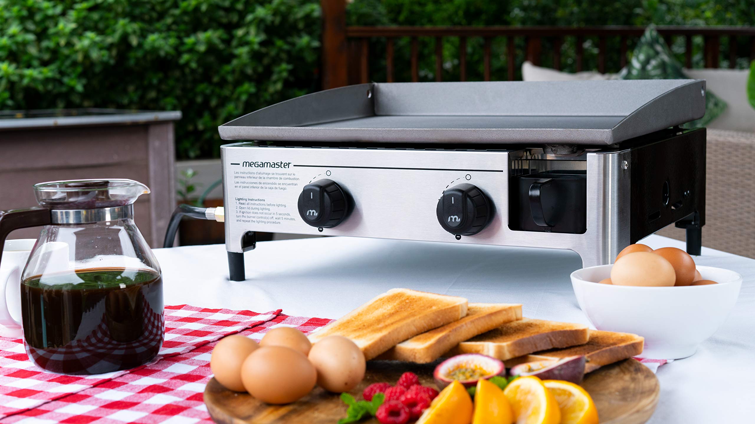 Megamaster 2-Burner Portable Gas Griddle - 18,000 BTU Outdoor Cooking Griddle with 302.8 SQ in Surface - Compact Tabletop Propane Griddle for Camping, BBQs, Tailgating & Backyard Parties (Model 820-0054F) | Perfect for RV Trips, Picnics & Outdoor Family Gatherings