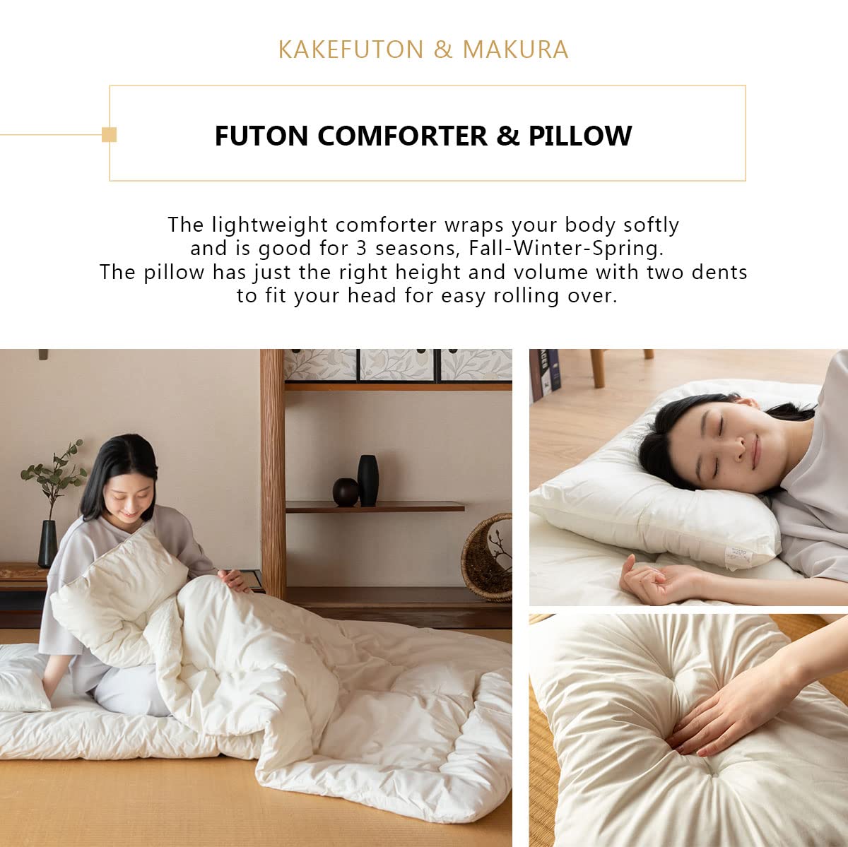 EMOOR Japanese Futon Set - Foldable Floor Sleeping Mattress, Comforter & Pillow | Space-Saving Compact-Twin Size | 100% Made in Japan | Tatami Mat for Camping, Guest Room & Small Apartments