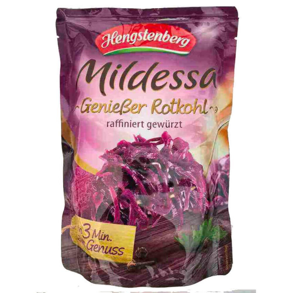 Hengstenberg Mildessa Red Cabbage in Pouch – Premium German Fermented Cabbage for Salads, Sandwiches & Healthy Snacks – Ready-to-Eat Vegan & Gluten-Free Side Dish
