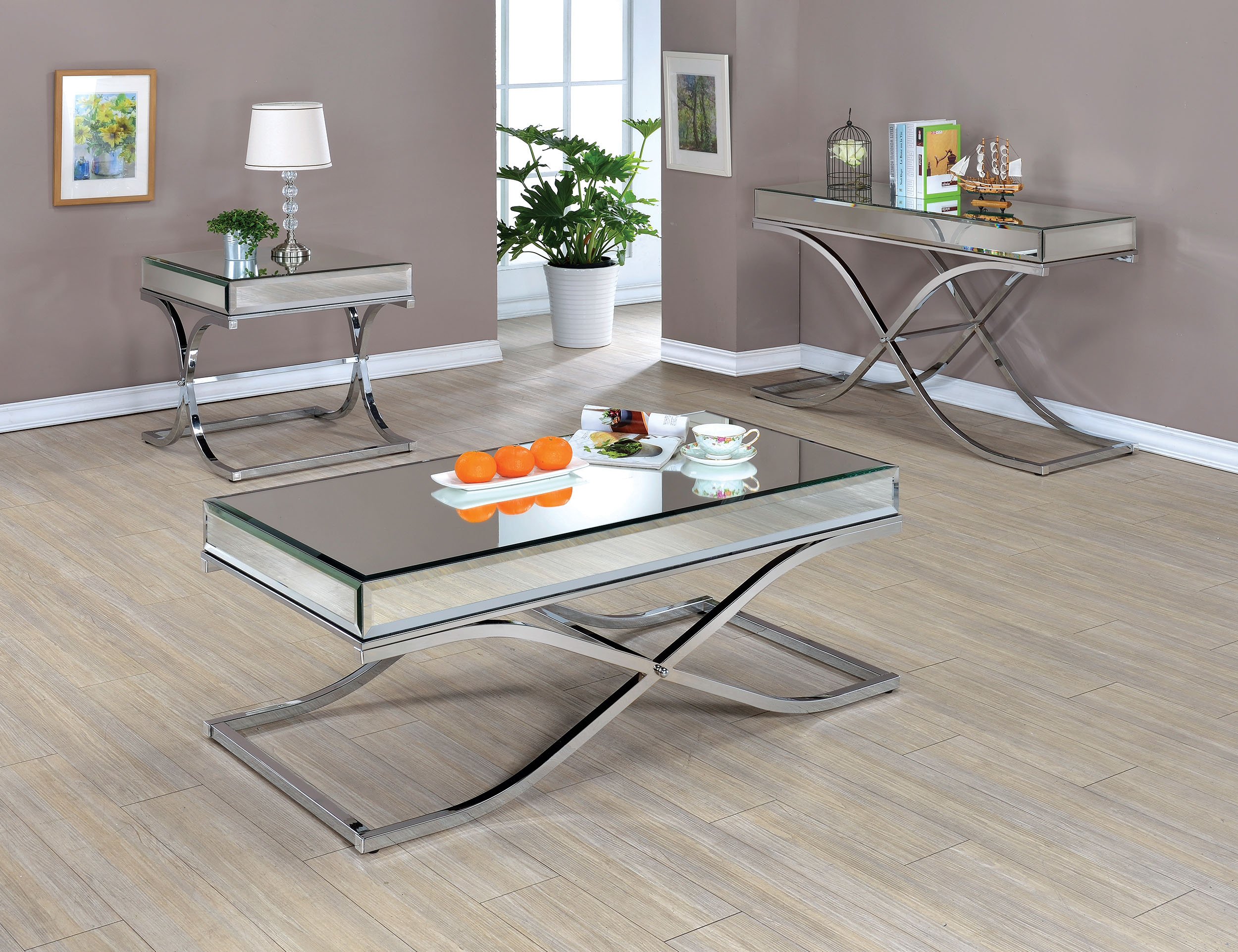 Luxy Modern Chrome Coffee Table Set for Living Room - Stylish & Durable Home Decor for Small Spaces, Apartments & Lounge Areas