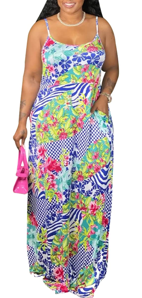Women's Plus Size Floral Maxi Dress - Sleeveless Summer Casual Long Sundress in Vibrant Colors | Perfect for Beach, Vacation & Outdoor Events 2023