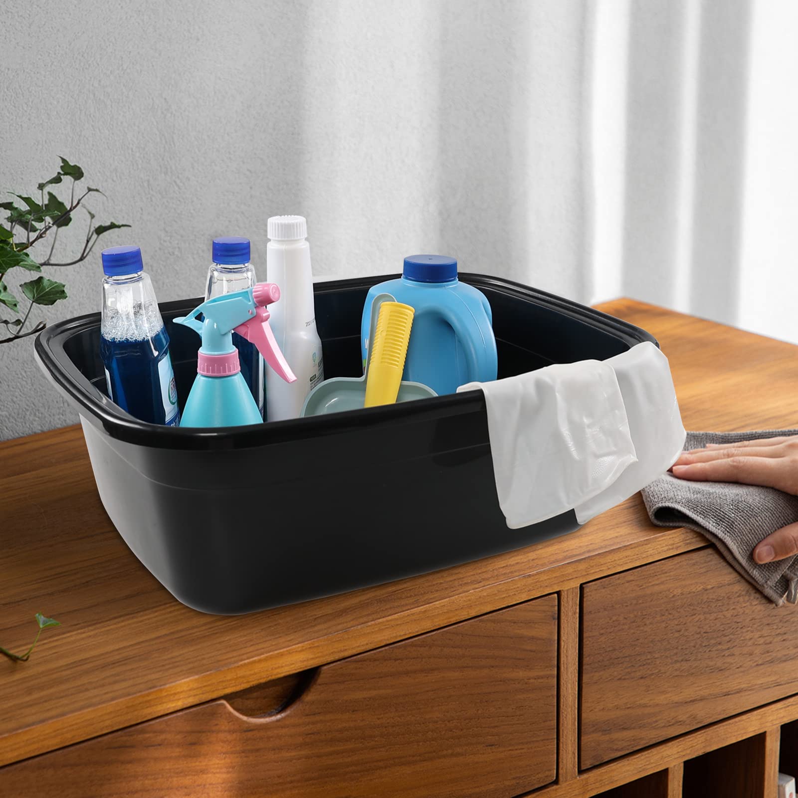 Vababa 3-Pack Black Large Wash Tub, 18 Quart Laundry Basin for Clothes, Dishes & Household Cleaning | Heavy Duty Plastic Utility Tub for Laundry Room, Kitchen & Outdoor Use