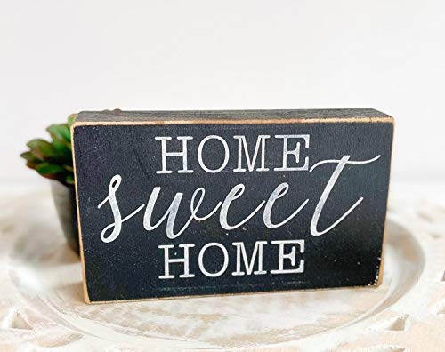 Rustic Black Wood Block Sign - 'Home Sweet Home' Wall Decor | Charming & Affordable Farmhouse Style Home Décor | Perfect for Living Room, Bedroom, or Housewarming Gift