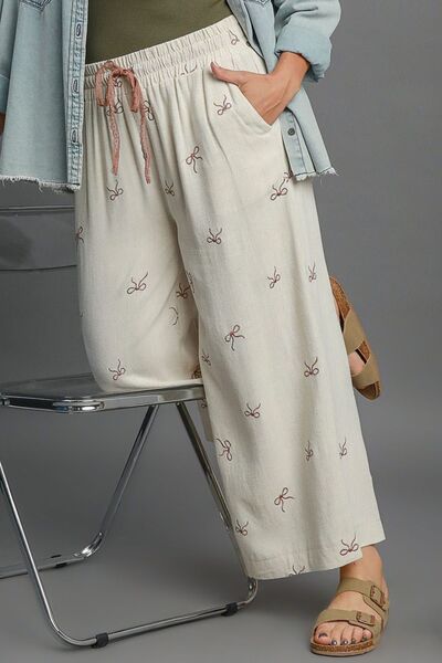 Full Size Lace Embroidered Bow Wide Leg Resort Pants - Elegant Beachwear for Vacation, Summer Outfits & Boho Fashion