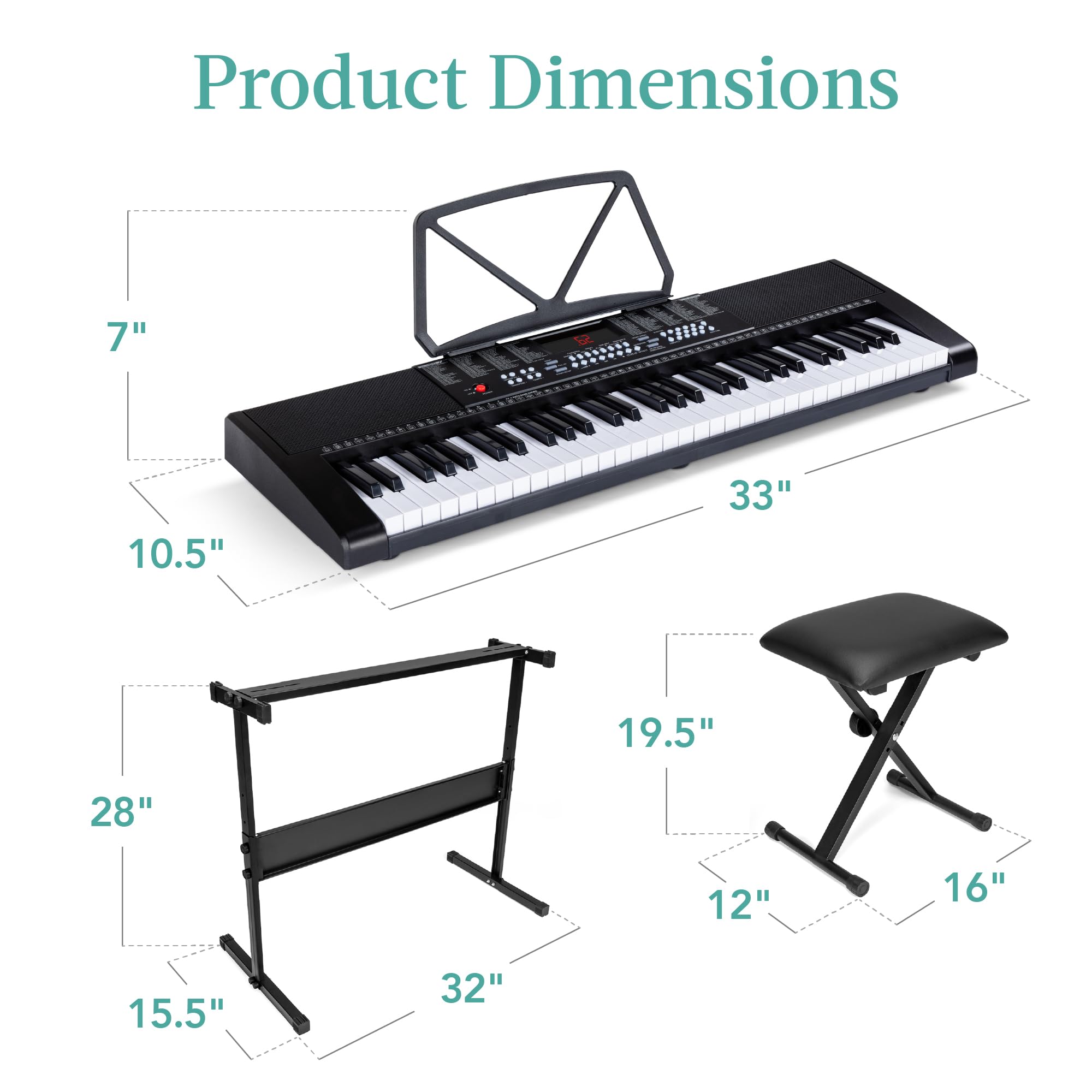 Best Choice Products 61-Key Portable Electronic Keyboard Piano Set with LED Screen, Stand, Bench & Headphones - Perfect for Beginners, Home Practice & Music Lessons (Black)