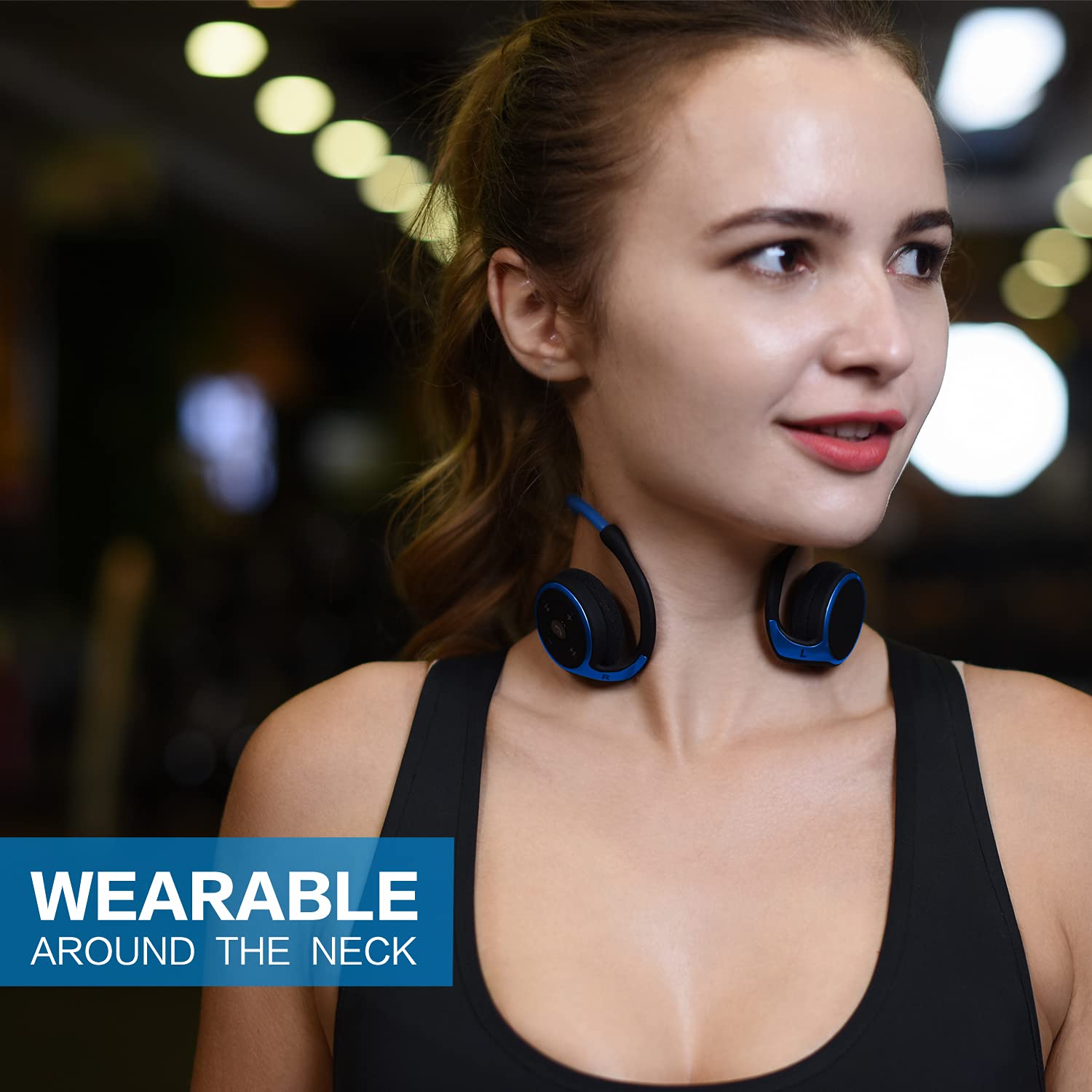 RTUSIA Wireless Bluetooth Headphones - Sports Wrap Around Ear Headset with Built-in Mic, Crystal Clear Sound, 12H Battery Life, Foldable & Portable for Gym, Running, Travel - Blue