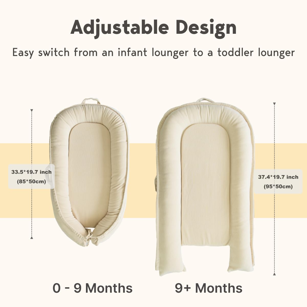 Premium Baby Lounger & Infant Nest Cover - 100% Breathable Cotton Co-Sleeper for Newborns 0-18 Months (Girls & Boys) - Perfect for Nursery, Bedside Sleeping & Travel (Creamy White)