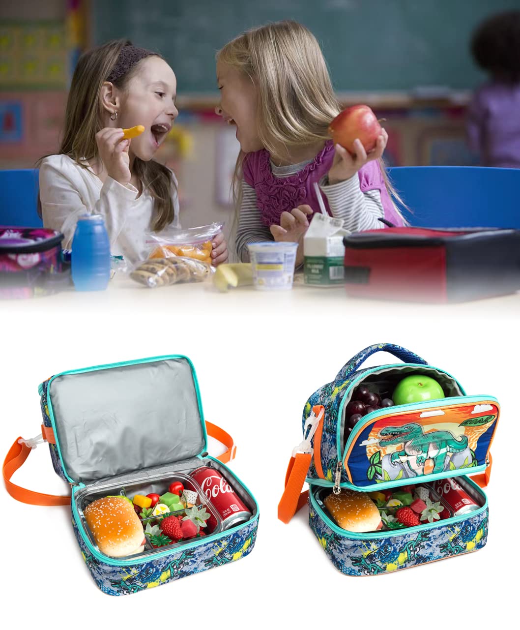 Insulated Kids Lunch Bag with Adjustable Strap - 2 Compartment Bento Cooler for Boys & Girls - Perfect for School, Picnics & Travel Lunch Tote