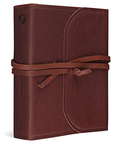 ESV Single Column Journaling Bible - Large Print, Brown Leather Cover with Flap & Strap | Perfect for Bible Study, Note Taking & Gift Giving