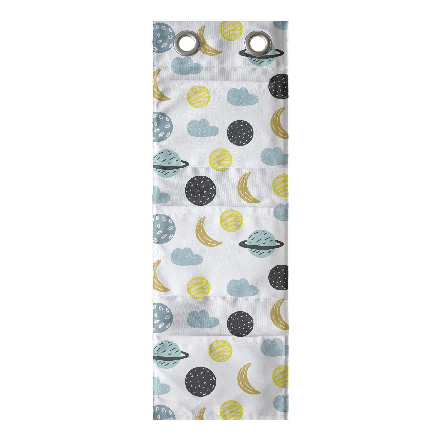 Ambesonne Moon Hanging Pocket Organizer - Crescent Planets & Clouds Pattern Printed Polyester Storage Bag with Pockets, 9