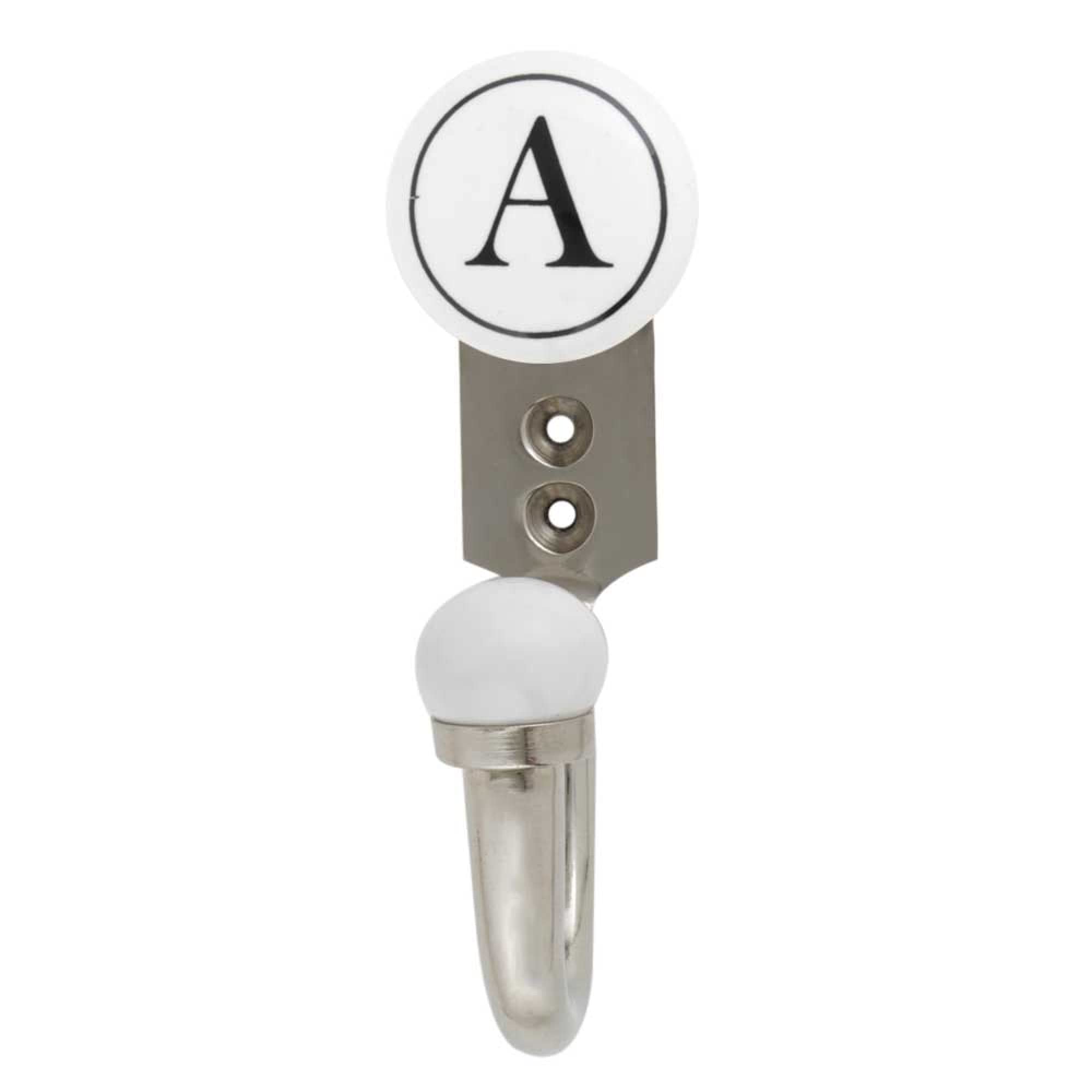 Alphabet A Ceramic Wall Hook - Decorative Letter Hook for Keys, Hats & Coats - Perfect for Nursery, Bedroom & Entryway Organization