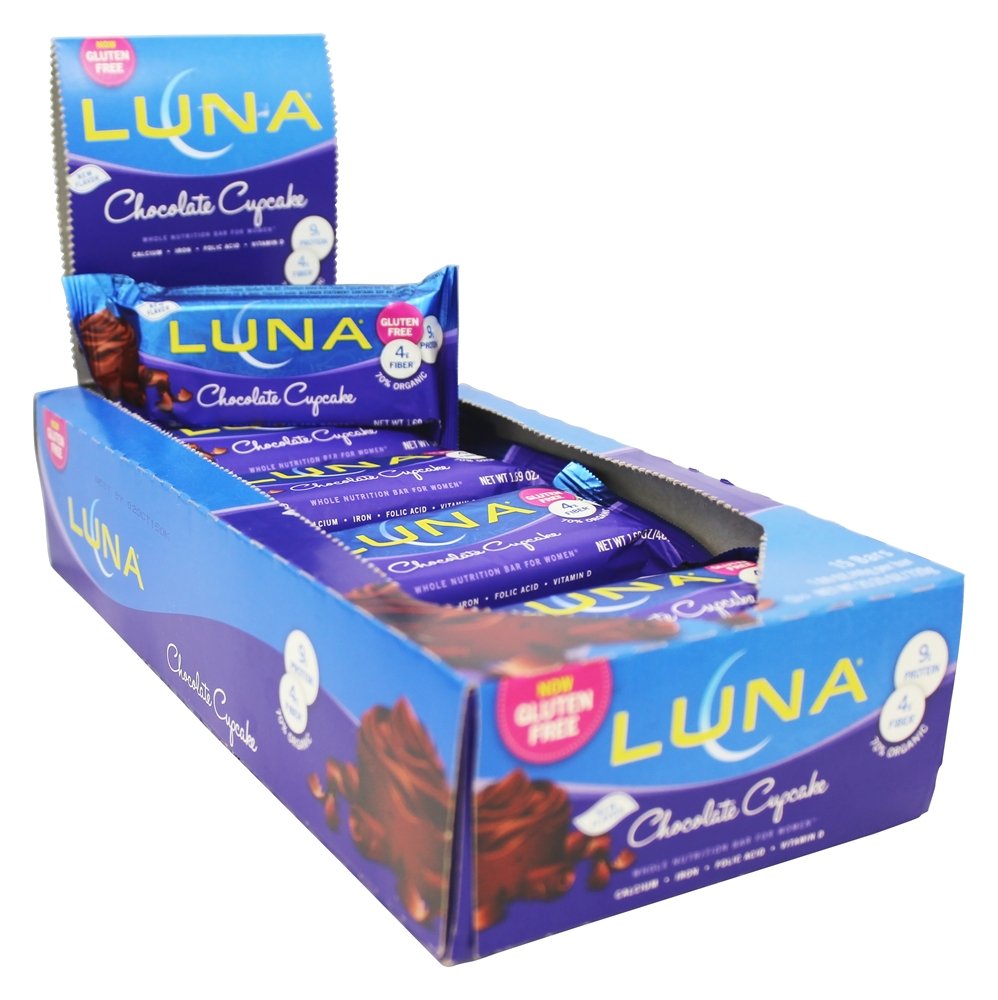 LUNA BAR Gluten Free Protein Snack Bars - Chocolate Cupcake Flavor, 8g Plant-Based Protein, Non-GMO, Vegan - Healthy On-the-Go Snacks for Workouts, Hiking & Travel (1.69oz, 30 Count Pack)