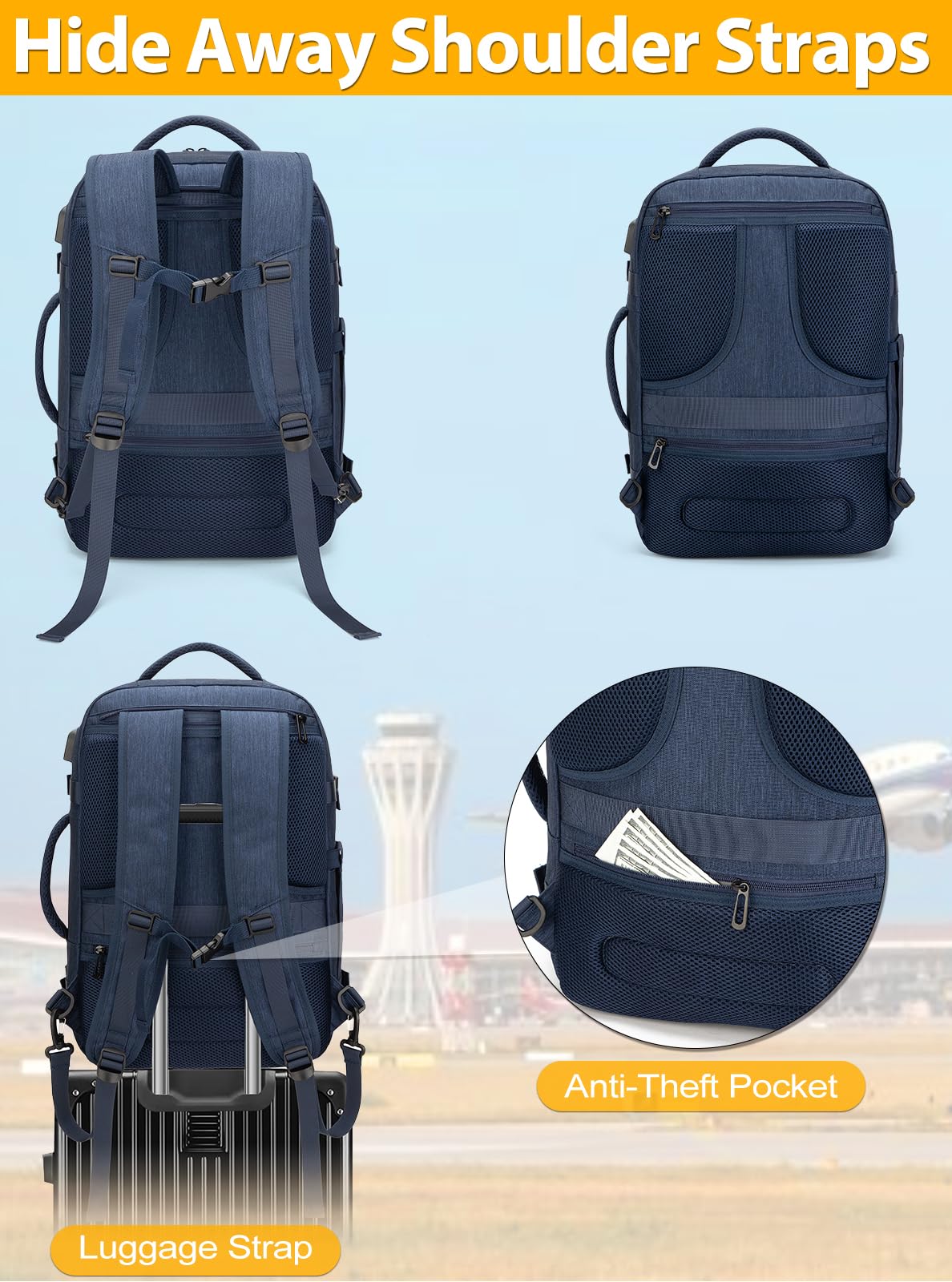 **42L Expandable Water-Resistant Carry On Backpack for Men & Women - Flight Approved Travel Backpack with 4 Packing Cubes, Fits 17-Inch Laptop - Perfect for Business Travel, Weekend Hiking & Casual Daypacks**