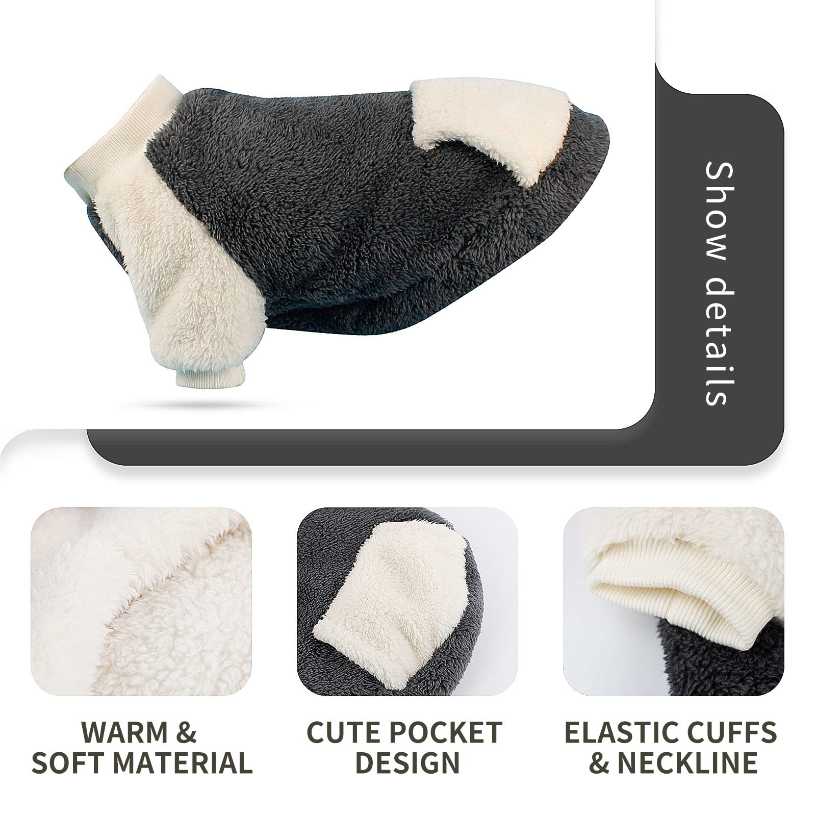 LESYPET Fleece Dog Sweaters for Small Dogs - Warm Puppy Coat Pullover for Small Breed Dogs (Grey, Large) - Perfect for Winter Walks & Indoor Comfort