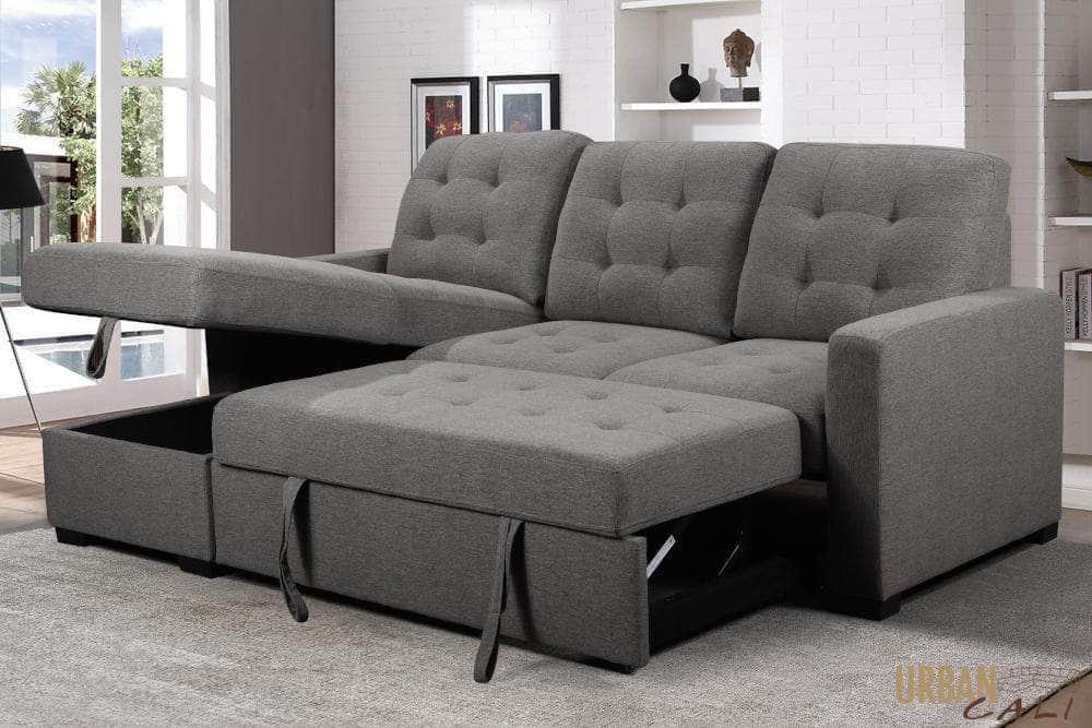Santa Monica Sleeper Sectional Sofa Bed with Reversible Storage Chaise - Dark Grey | Convertible Couch for Small Spaces | Perfect for Apartments, Guest Rooms & Home Offices