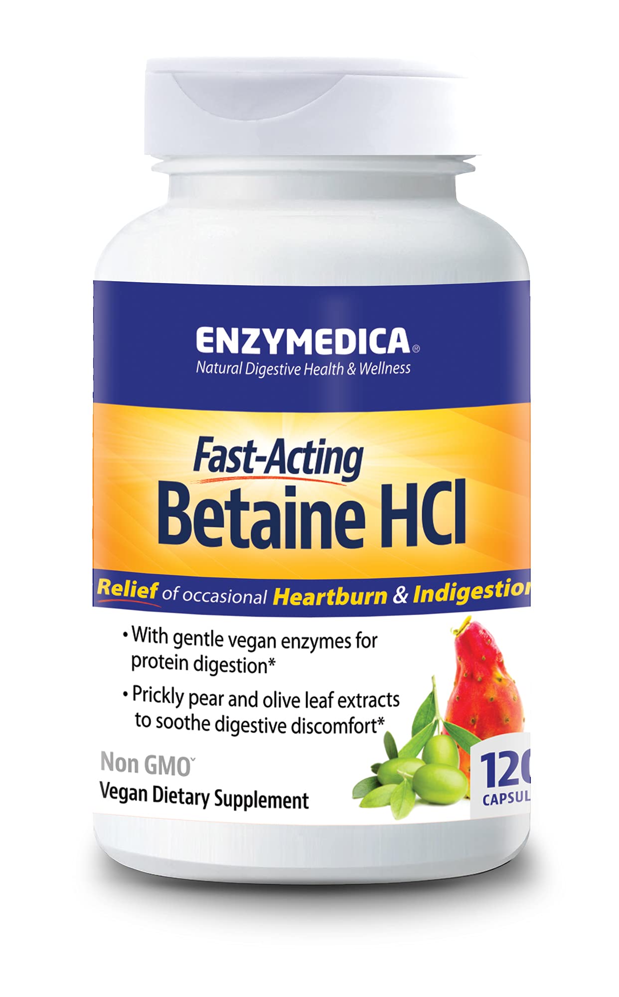 Enzymedica Betaine HCl Supplement - 120 Capsules for Digestive Support & Stomach Acid Balance | Ideal for Gut Health & Nutrient Absorption