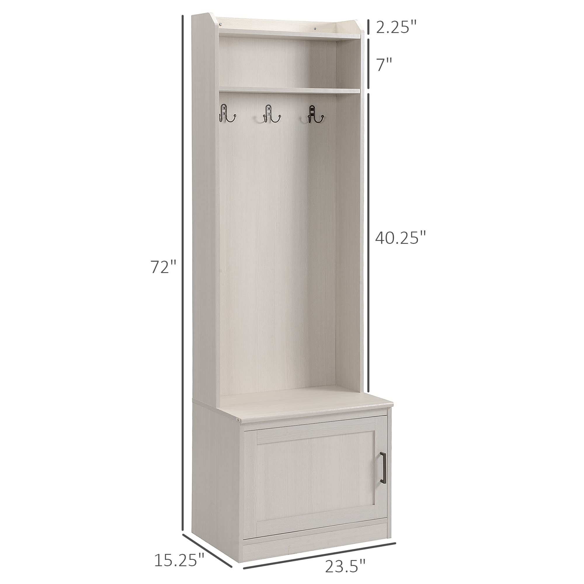 HOMCOM Narrow Hall Tree with Shoe Storage Bench - Rustic Entryway Coat Rack with Shelves for Hallway, Mudroom & Foyer - White Wood Grain Finish for Home Organization & Space Saving