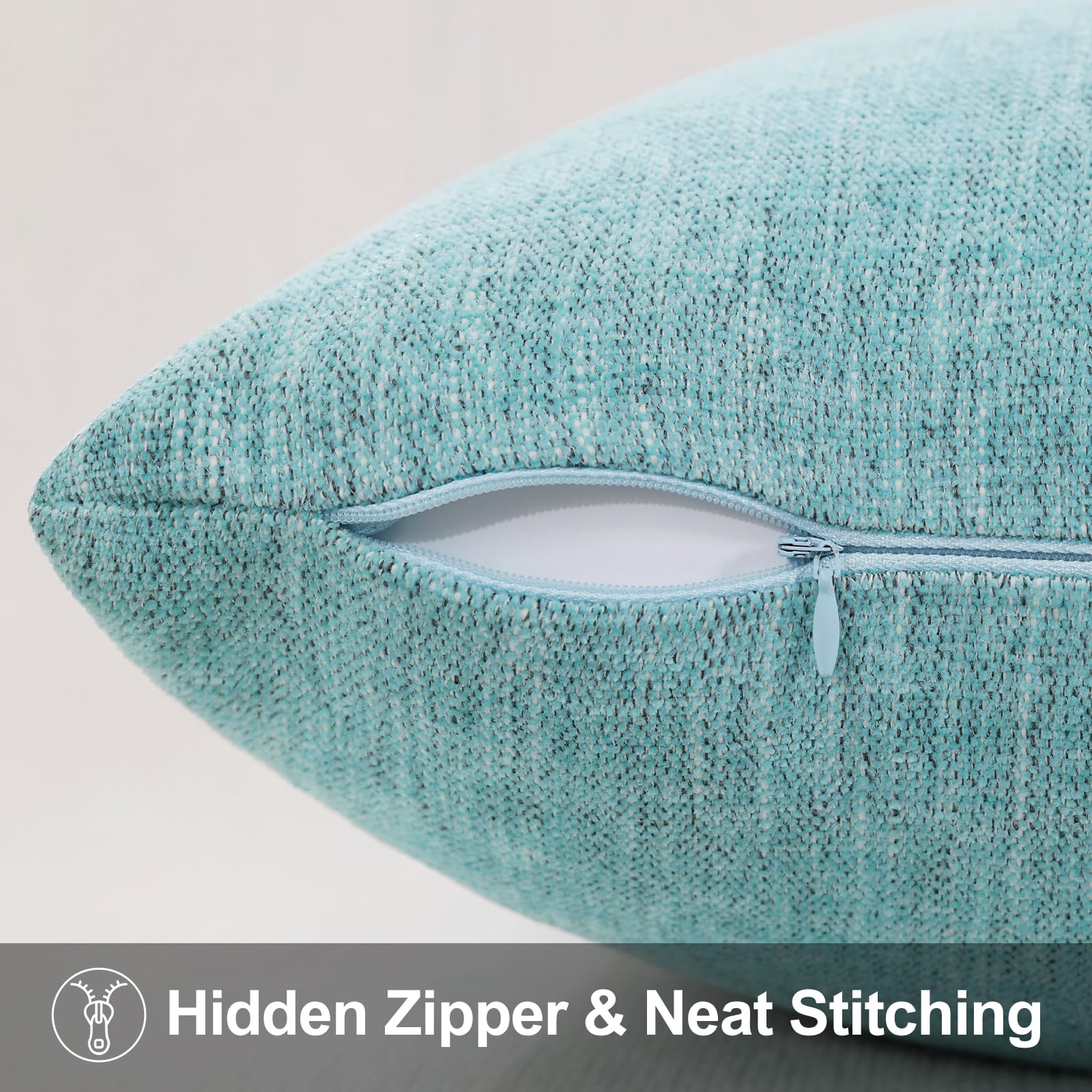 Farmhouse Chenille Spring Throw Pillow Covers 26x26 Set of 2 - Textured Square Decorative Couch Sofa Bed Pillowcases for Living Room, Turquoise - Perfect for Seasonal Home Decor & Cozy Living Room Accents