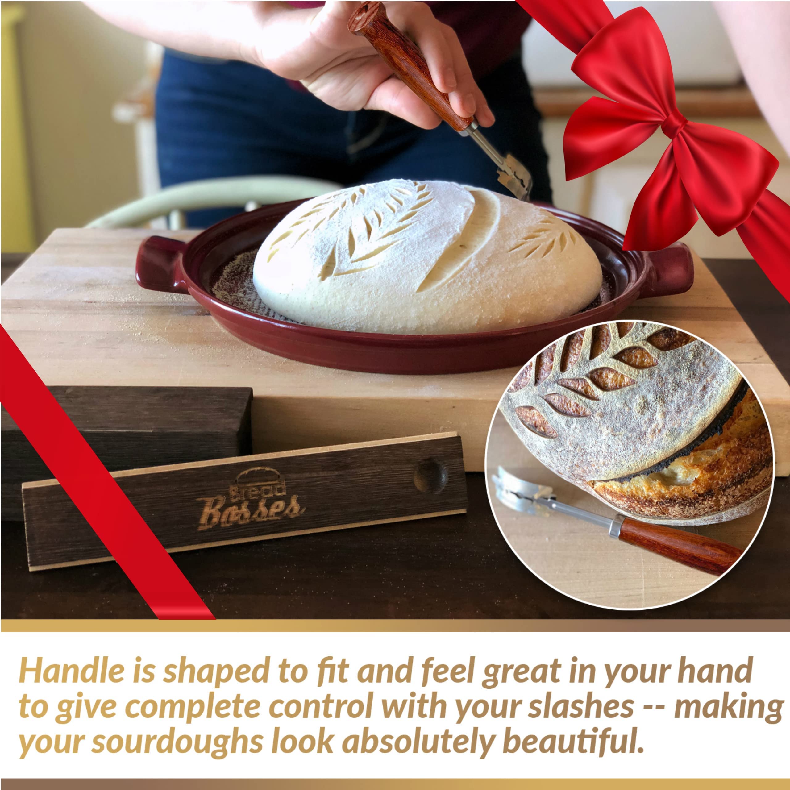 Bread Bosses Professional Bread Lame Tool - Stainless Steel Dough Slasher for Sourdough Bread Baking, Starter Jar & Scoring Knife - Perfect for Home Bakers & Gift Giving (Great for Artisan Bread Making & Baking Enthusiasts)