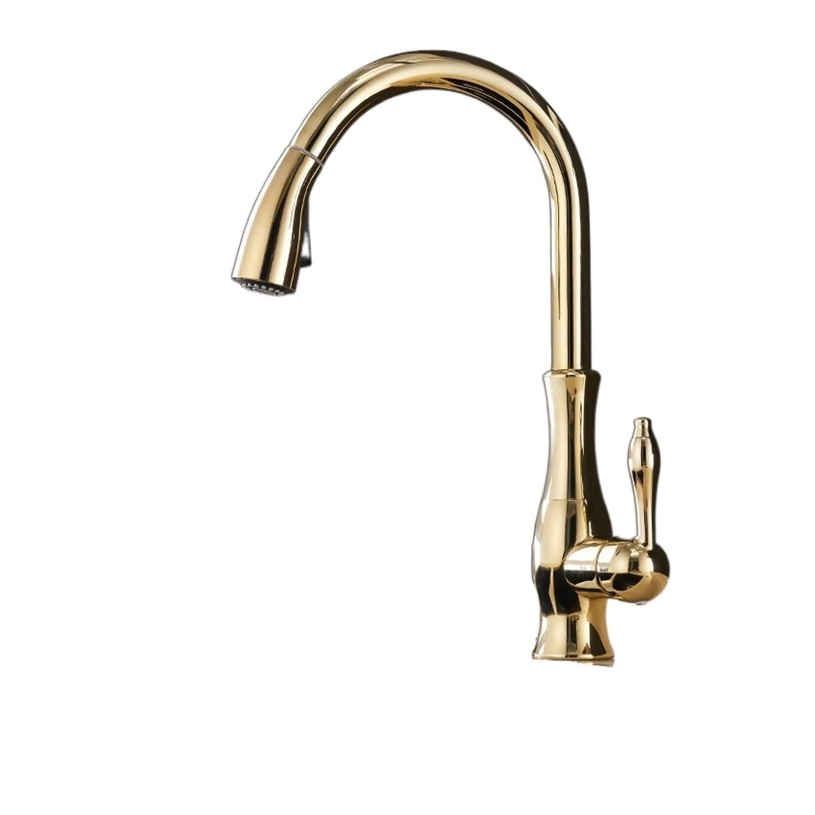 Gold Single Handle Pull-Out Kitchen Faucet with Swivel Spout - 360° Rotation Water Mixer Tap for Modern Sink (866011-Gold) | Perfect for Cooking, Washing Dishes & Filling Large Pots