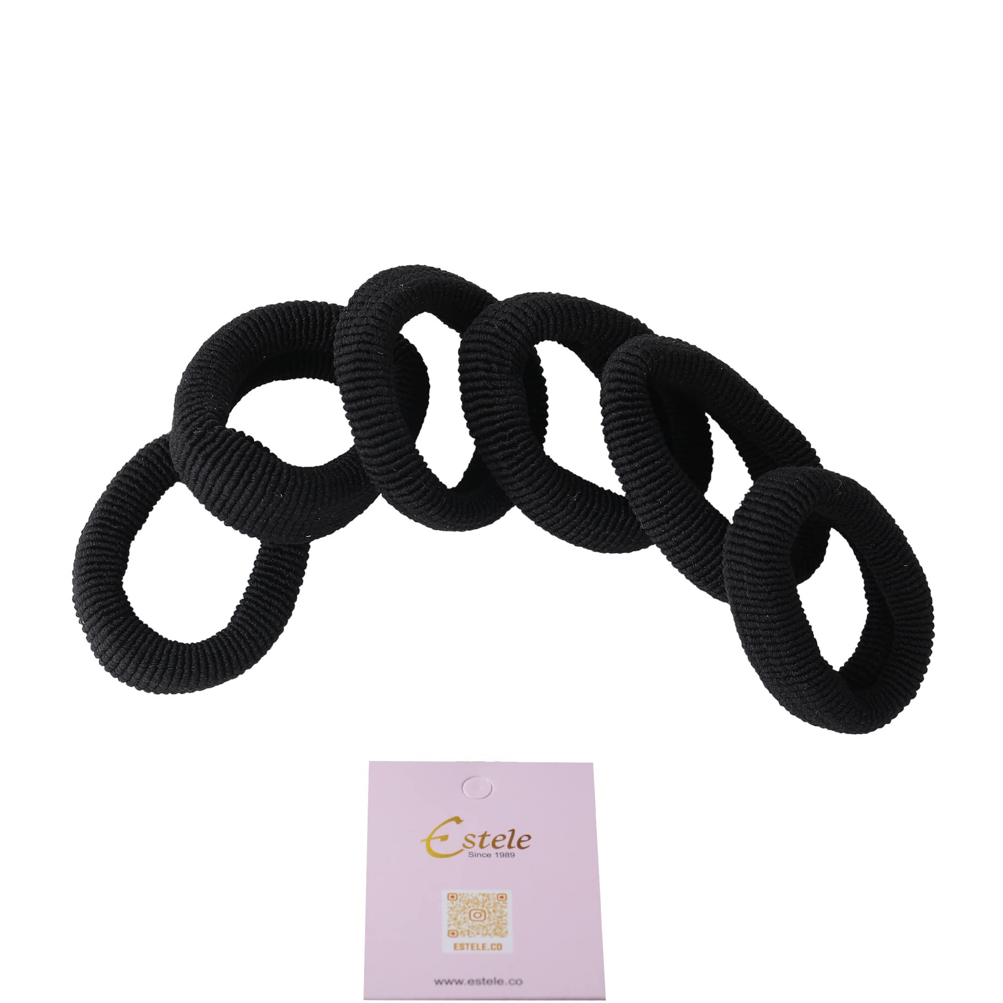 Estele Black Soft Plain Rubber Hair Bands for Women & Girls - Pack of 6 | Stretchable Ponytail Holders for Daily Use, Workouts & Hairstyling