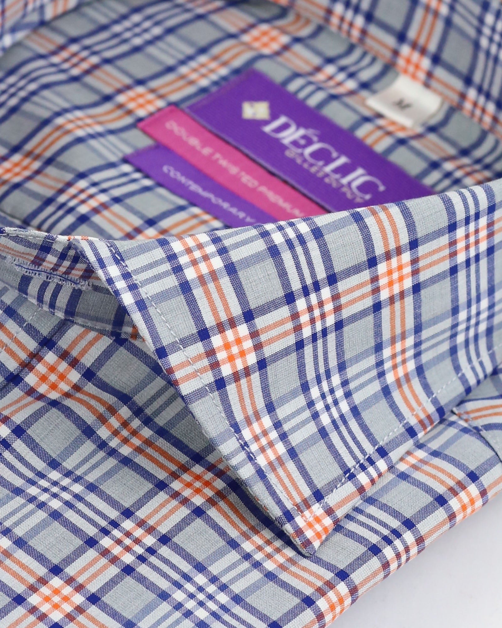DÉCLIC Volto Check Shirt for Men - Stylish Orange Plaid Button Down Shirt for Casual Wear, Office & Outdoor Activities