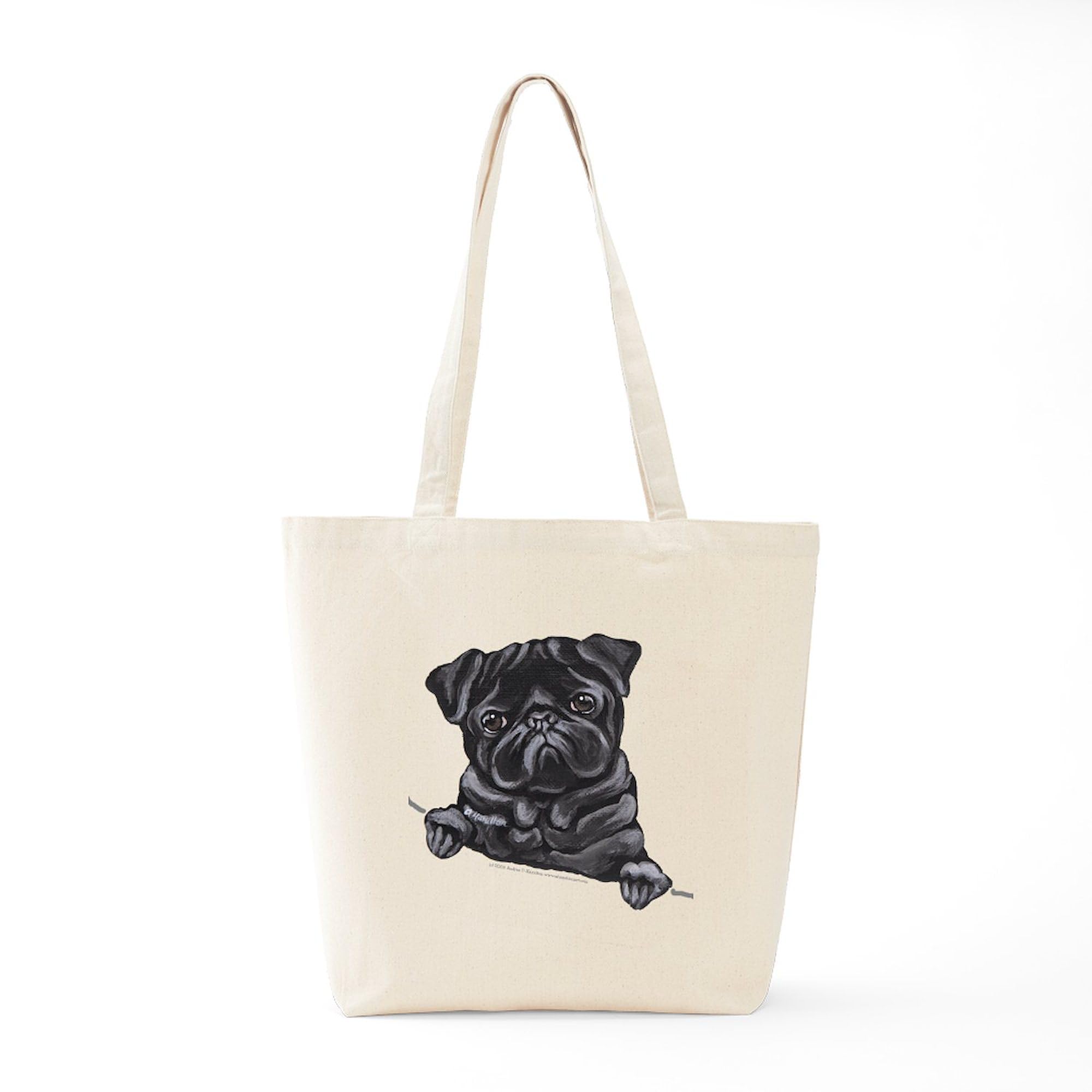 Black Pug Line Art Tote Bag - Natural Canvas Reusable Shopping Bag for Groceries, Beach & Everyday Use | Eco-Friendly & Durable