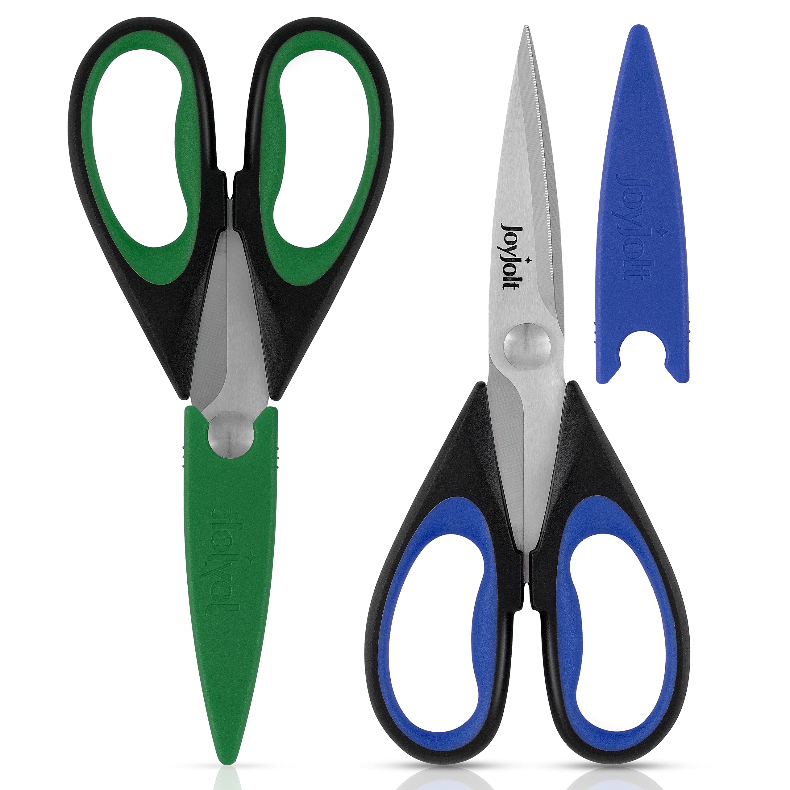 JoyJolt Heavy Duty Kitchen Shears - 2 Pack with Protective Sheaths | Multi-Purpose Stainless Steel Scissors for Herbs, Vegetables, Meat & Poultry | Dishwasher Safe | Perfect for Cooking, Food Prep & Crafting