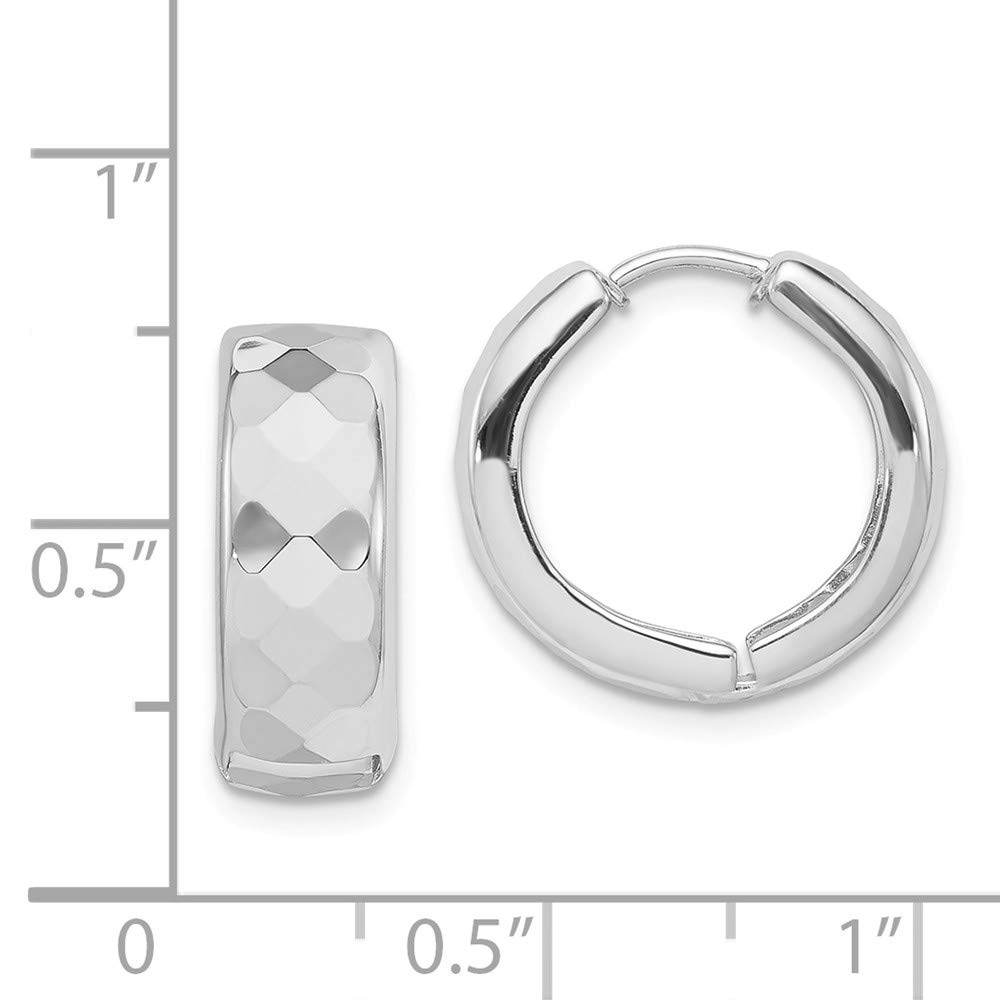 Sterling Silver Rhodium Plated Polished Patterned Hinged Hoop Earrings for Women - Elegant Dangle Hoops for Party, Wedding & Everyday Wear