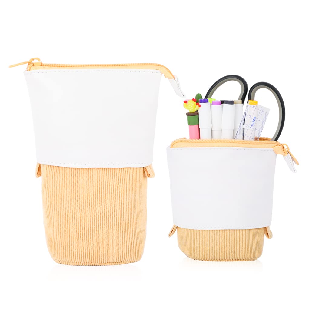 Oyachic Stand Up Pencil Case - Adjustable Telescopic Pen Holder & Cosmetic Organizer Bag for Women | Perfect for School, Office & Travel | Cute Makeup Pouch & Stationery Storage Solution