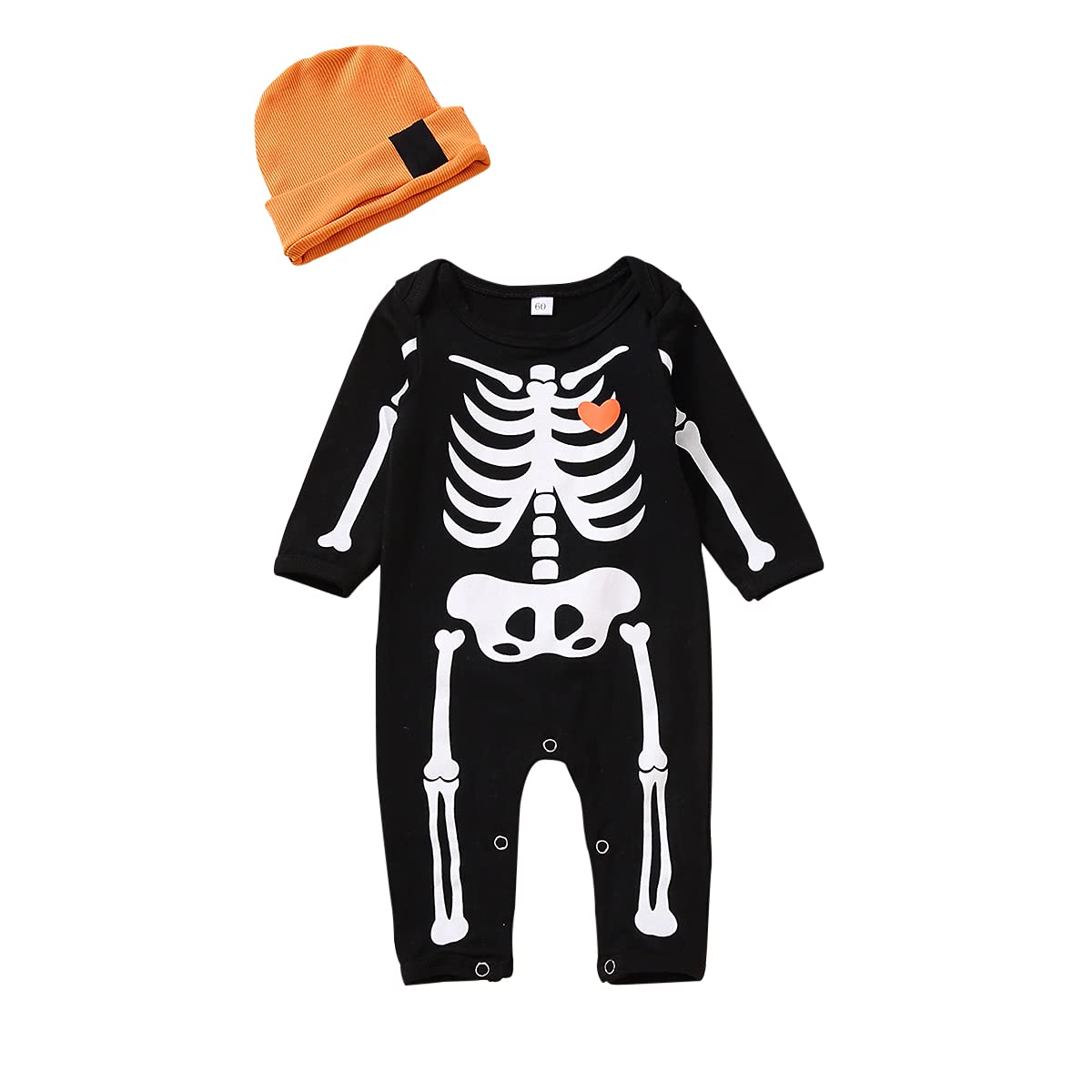 Baby Halloween Costume - Skeleton Romper Jumpsuit with Hat for Newborn Boys & Girls | Cute Skull Outfit for Halloween Parties & Photo Shoots
