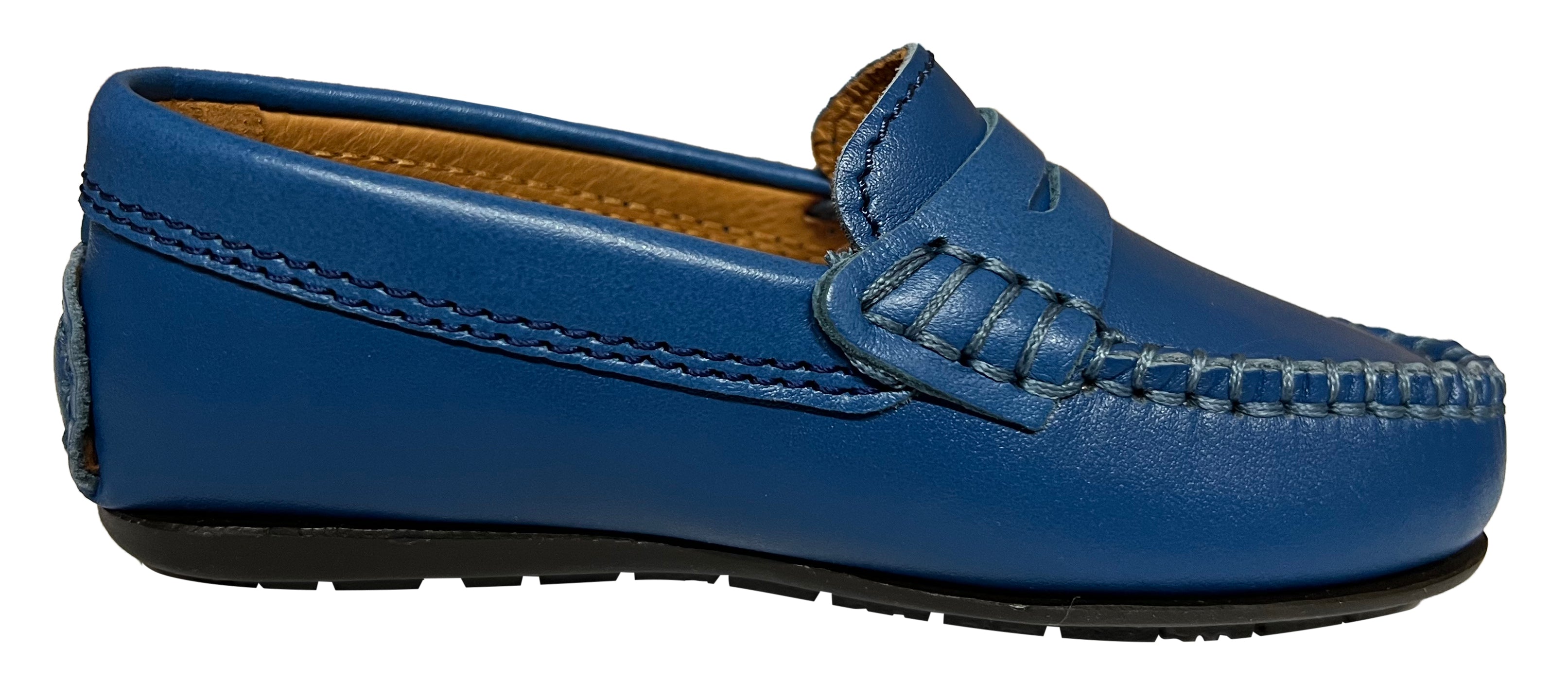Atlanta Boys & Girls Original 032 Penny Loafers - Classic Moccasin Style in Blue Ocean Smooth Leather | Perfect for School, Casual Wear & Special Occasions