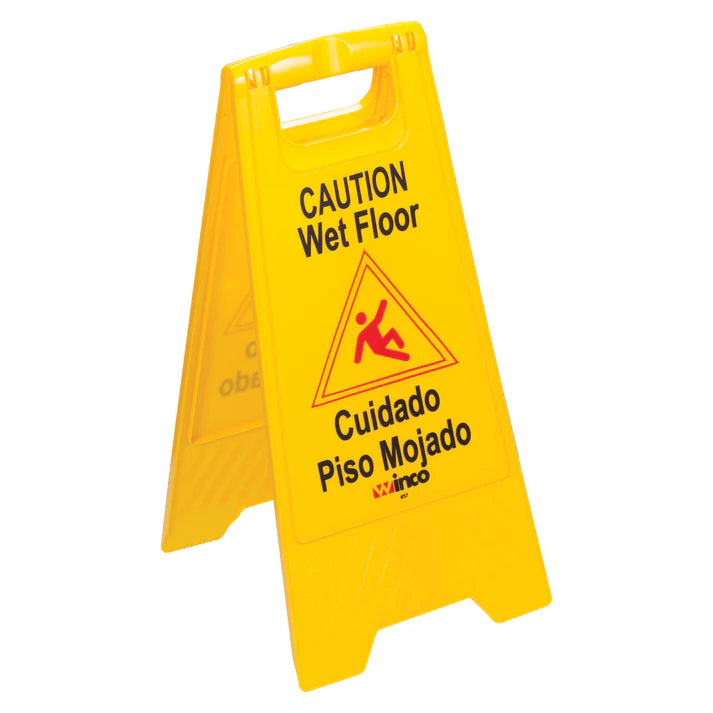 Winco Fold Out Wet Floor Caution Sign - Yellow Safety Warning Sign for Slippery Floors | Ideal for Restaurants, Hotels, and Retail Stores