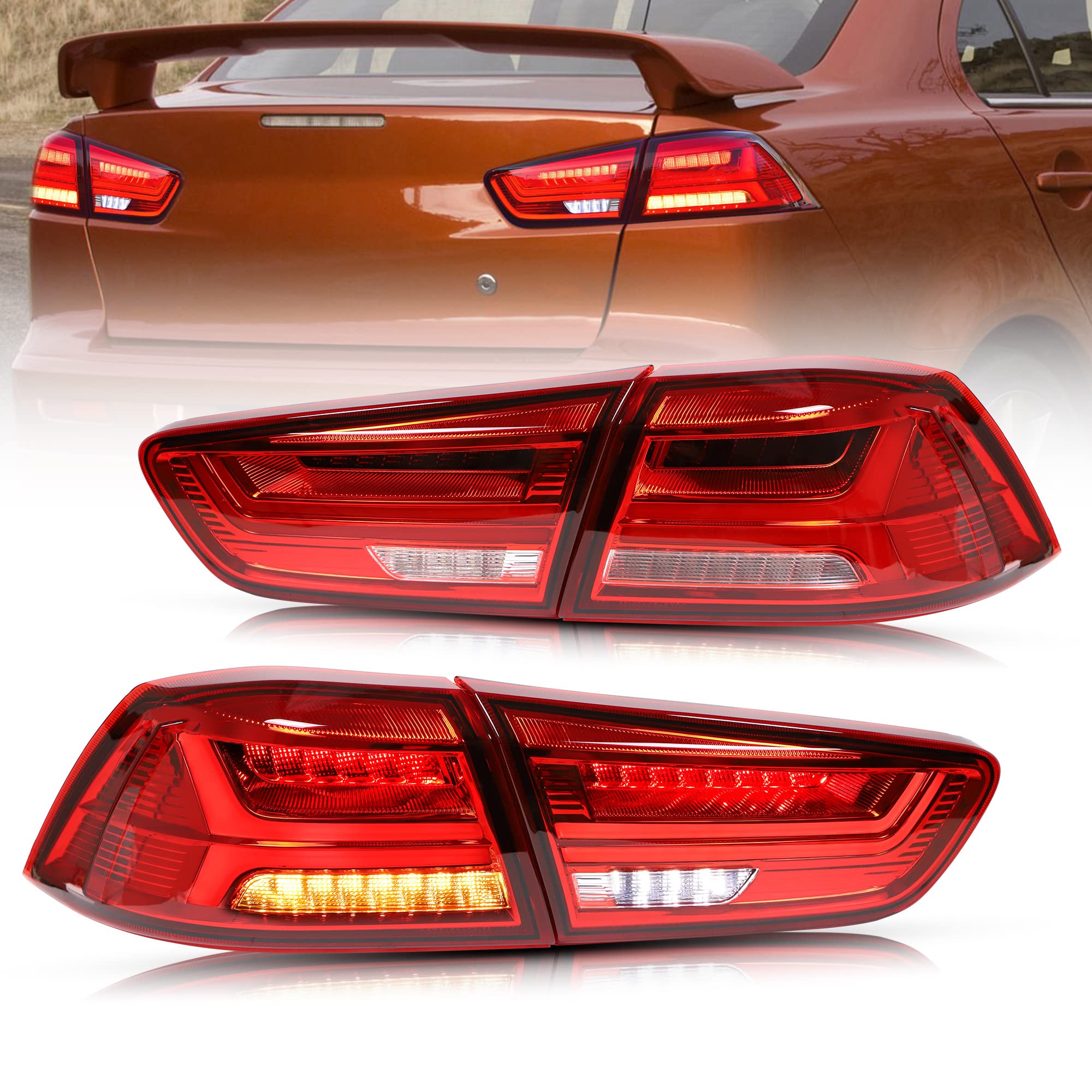VLAND LED Tail Lights for Mitsubishi Lancer & Lancer EVO X 2008-2020 - Amber Sequential Turn Signals, Full LED Rear Light Assembly with Clear Lens (Not Compatible with Sportbacks/Fortis/IO) - Perfect for Night Driving & Car Customization